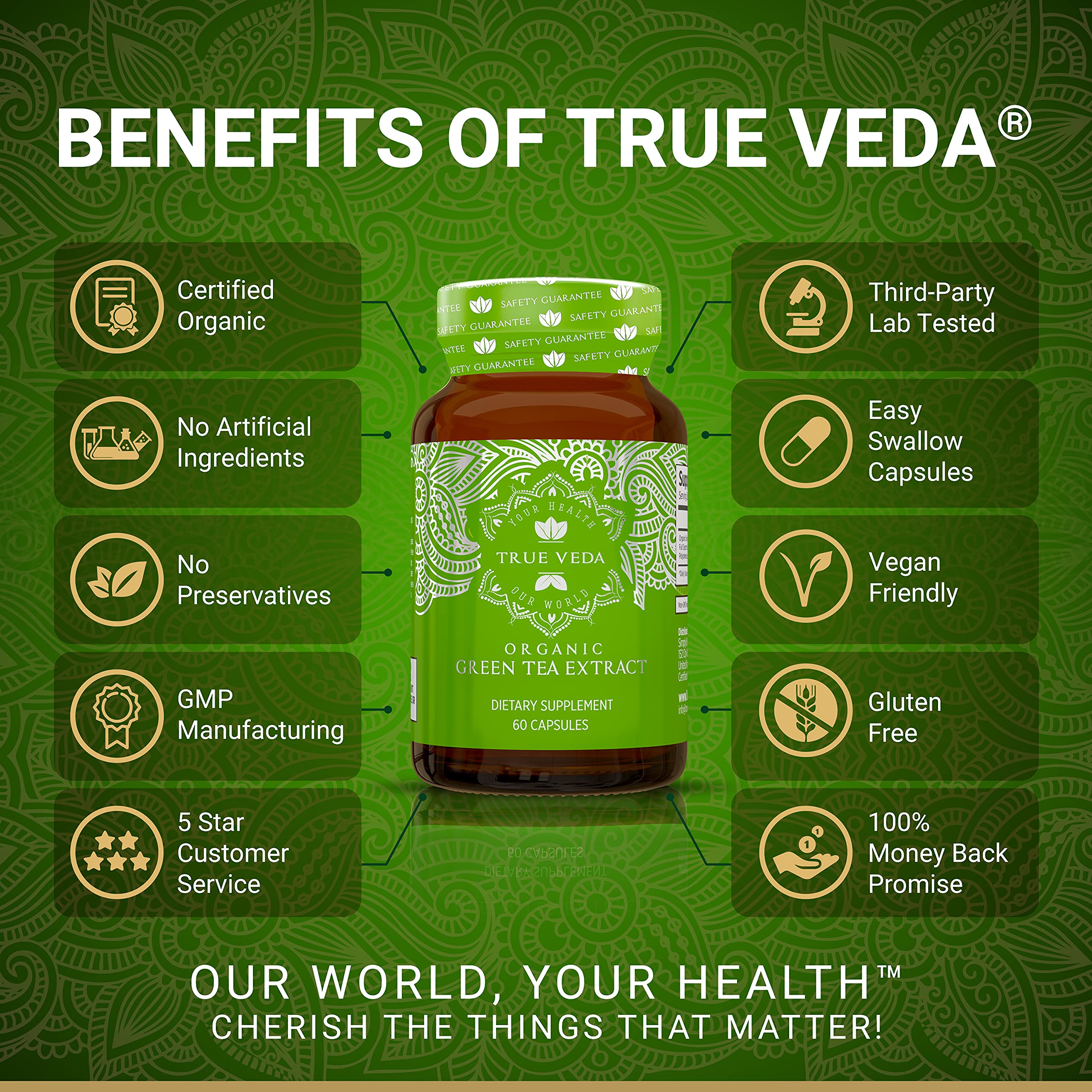 True Veda Organic Green Tea Extract 140g packaging