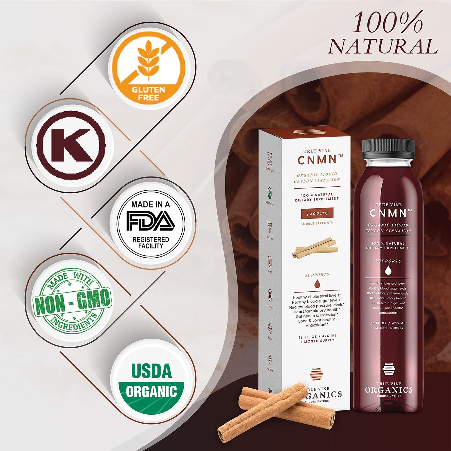 True Vine Organics Ceylon Cinnamon Oil 100% Organic packaging
