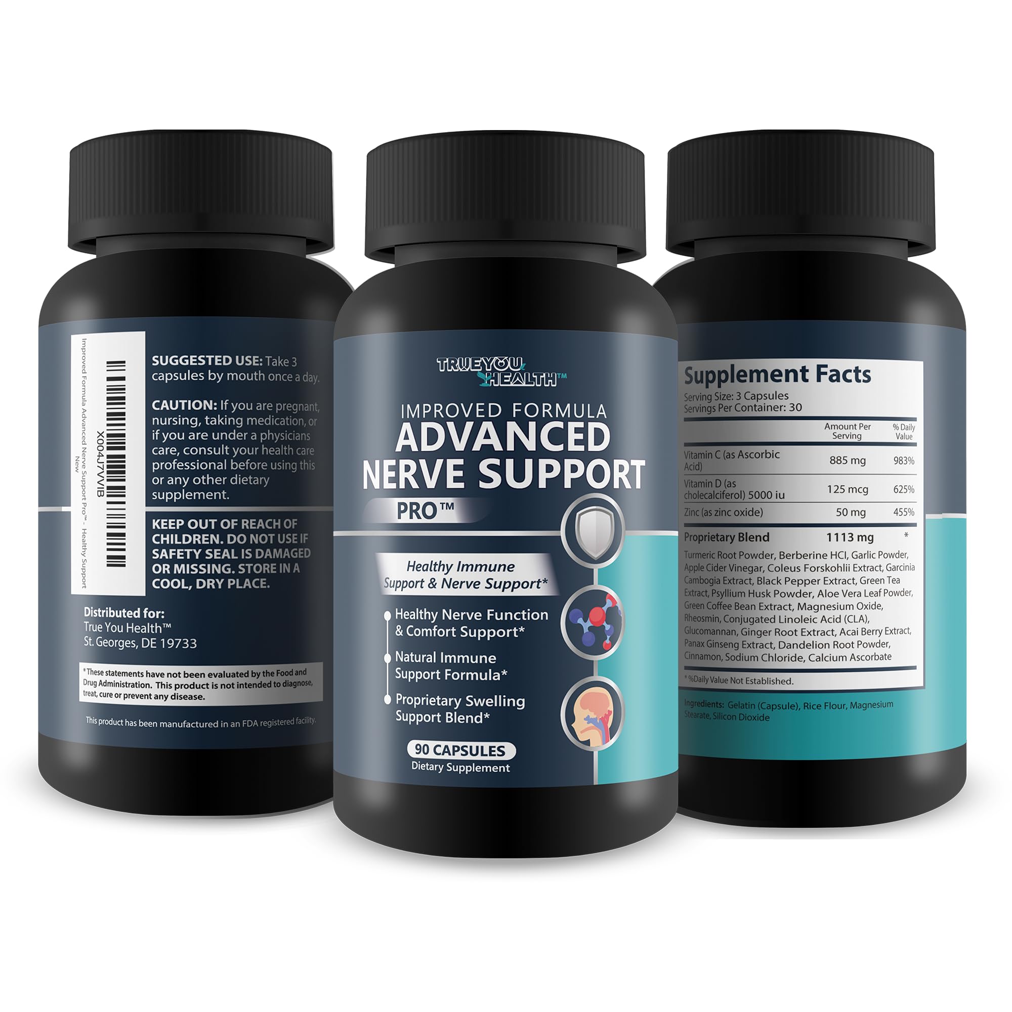 True You Health Advanced Nerve Support Pro bottle with a measuring spoon