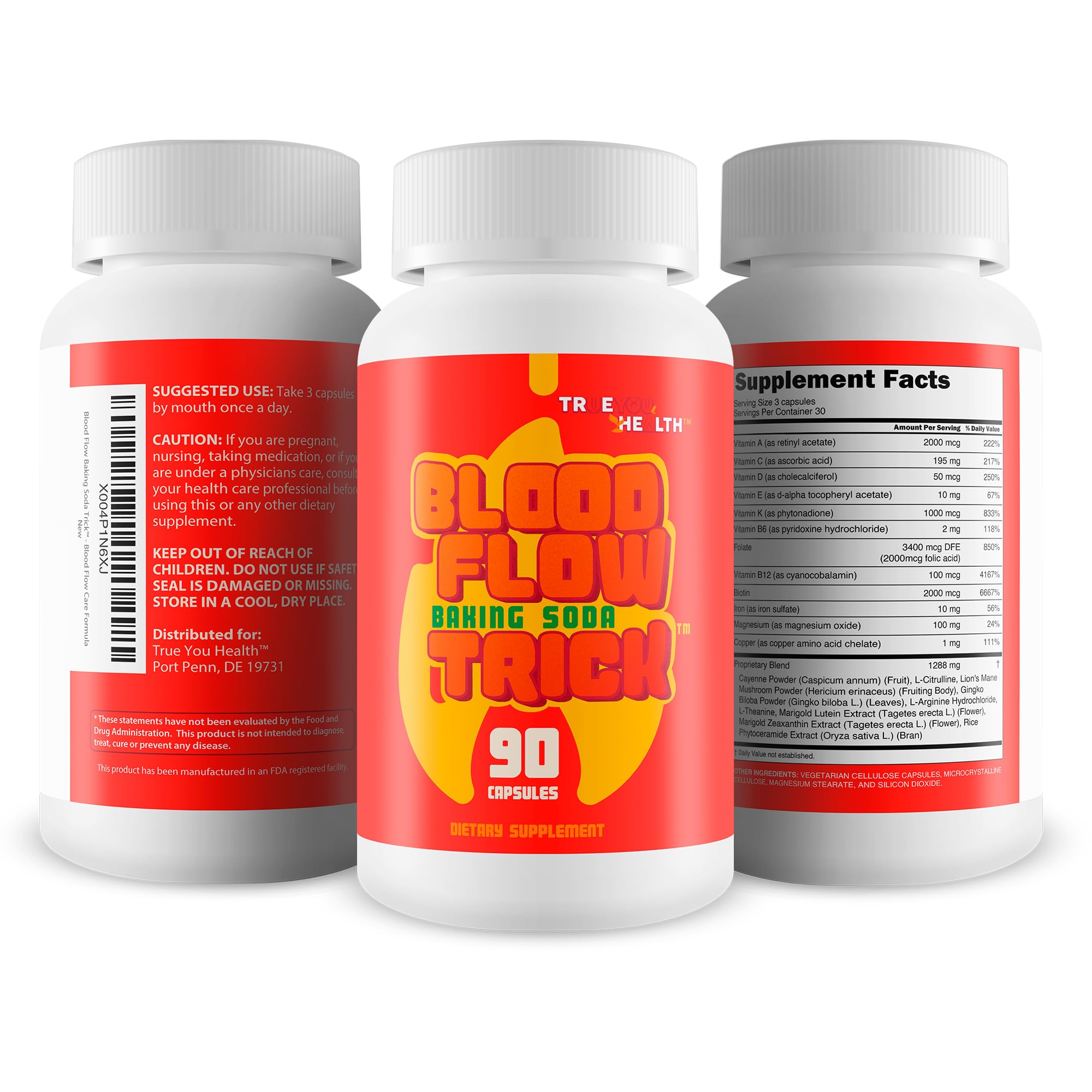 True You Health Blood Flow Baking Soda Trick supplement ingredients list