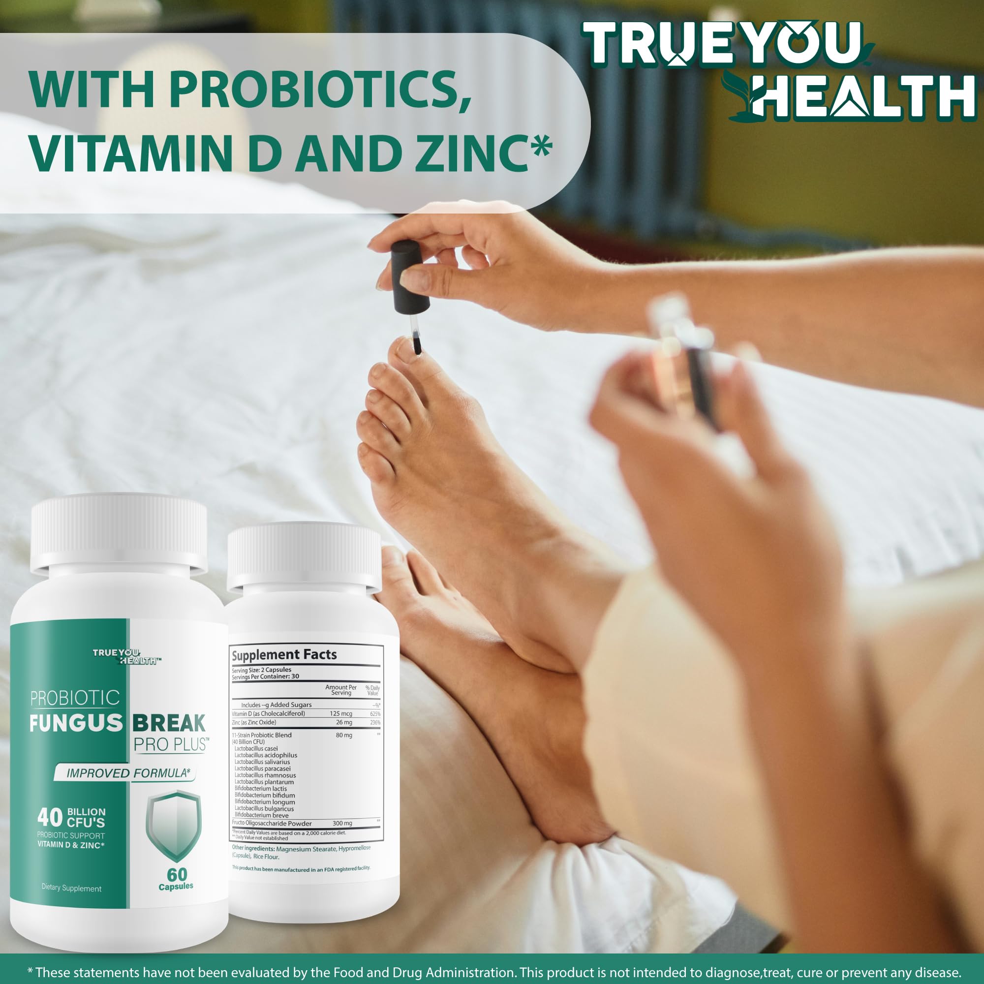 True You Health Probiotic Essential Fungus Break Pro supplement in a lifestyle setting