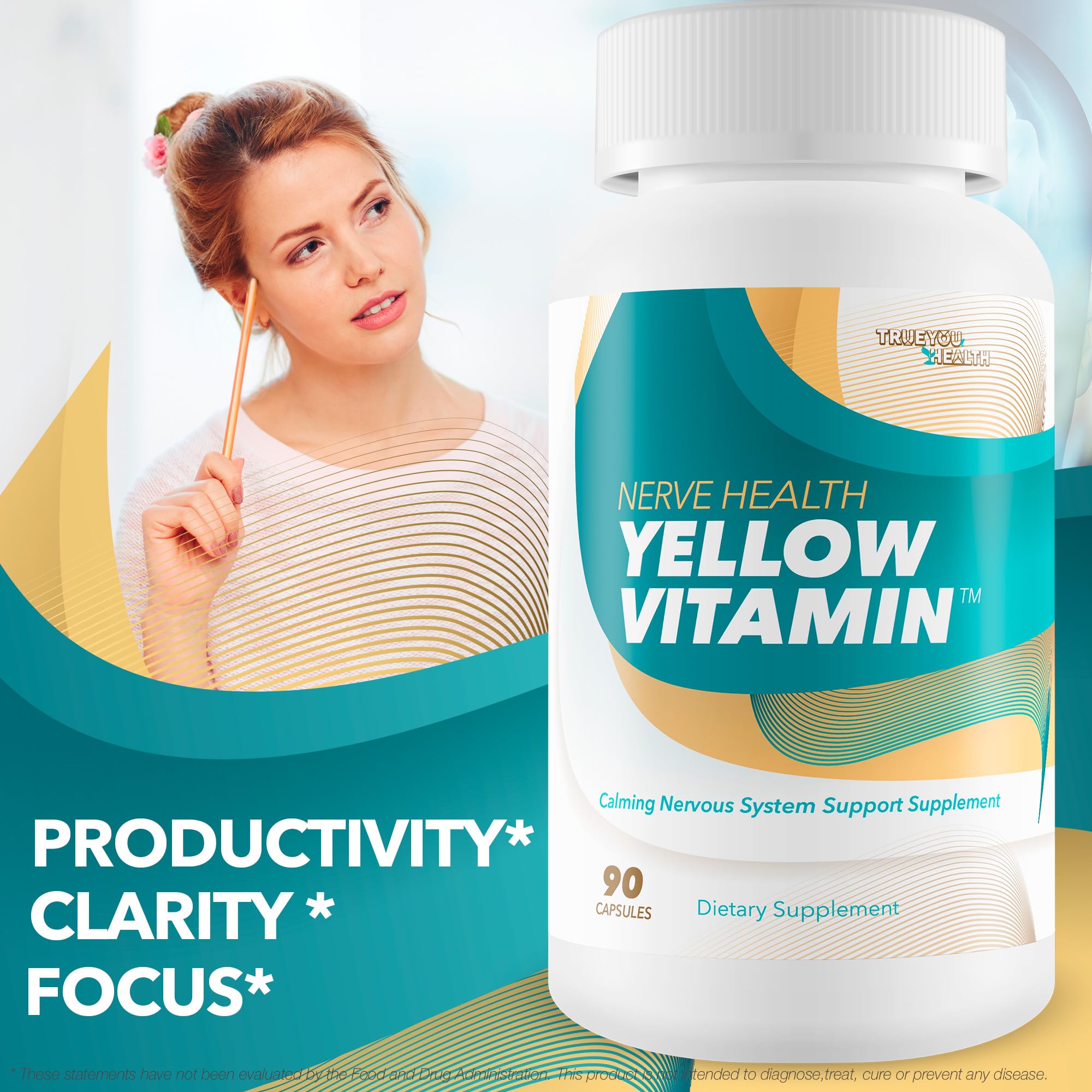 True You Health Total Nerve Wellness B-Complex Supplement capsules on a spoon