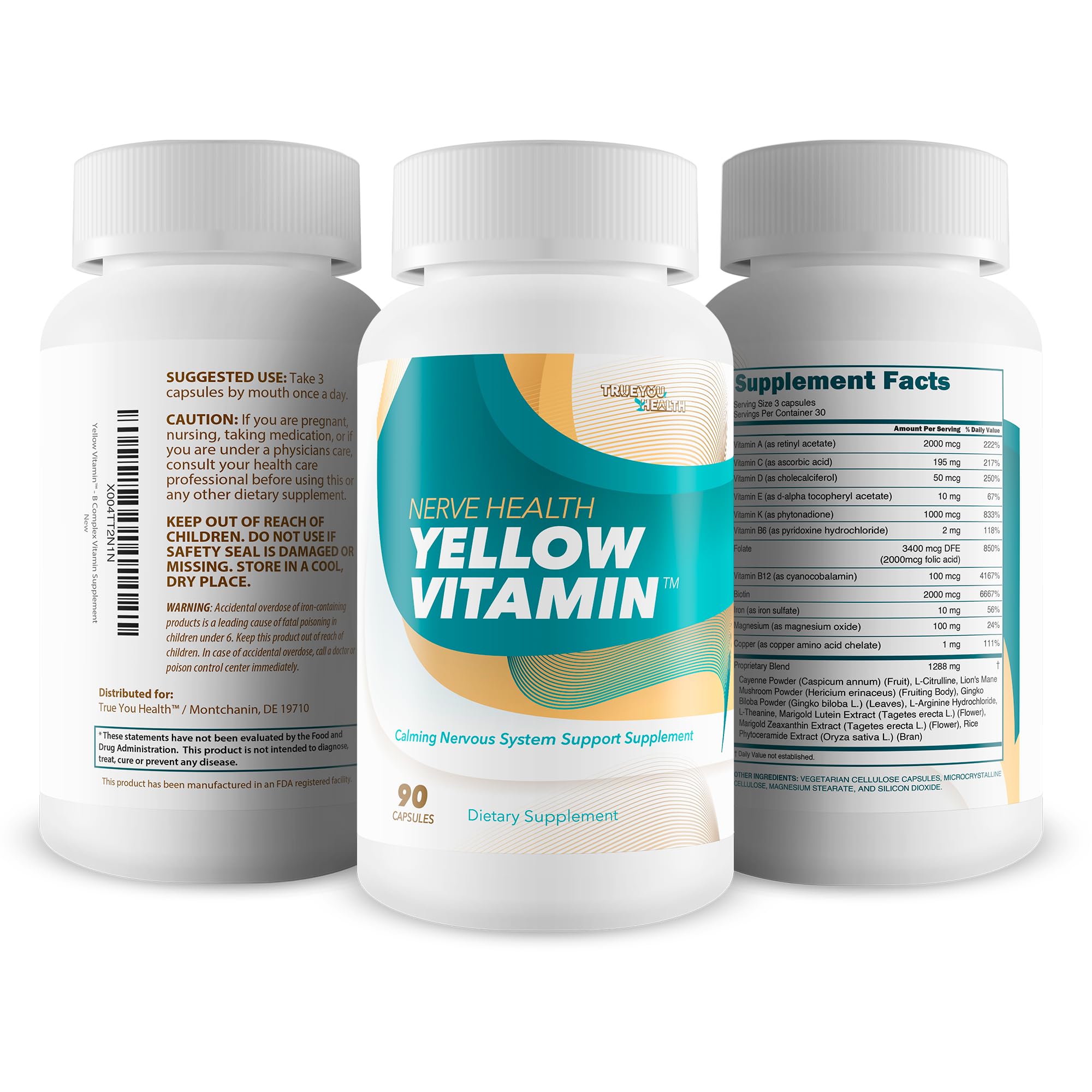 True You Health Total Nerve Wellness B-Complex Supplement ingredients list