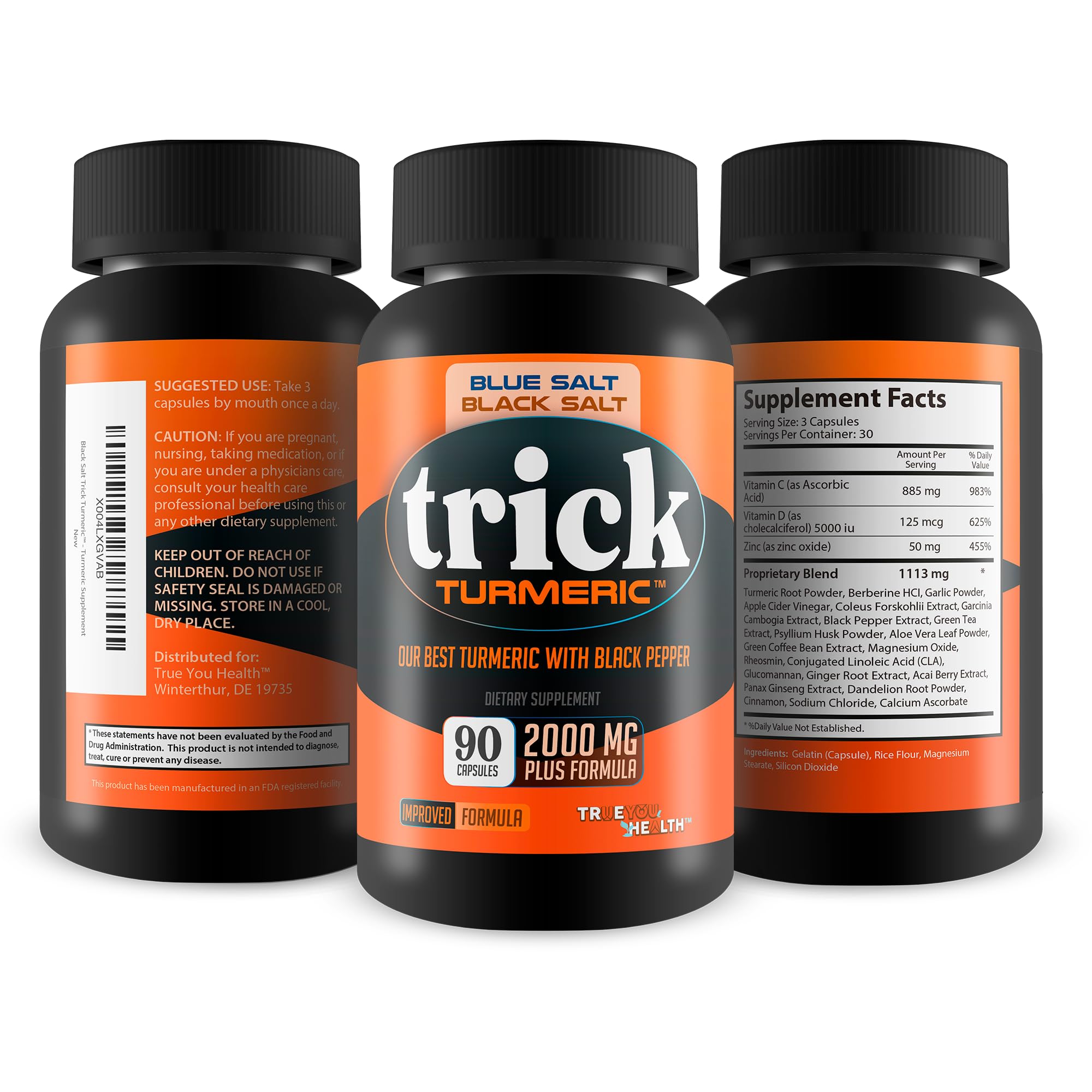 True You Health Turmeric Curcumin Capsules 500mg with black pepper close-up