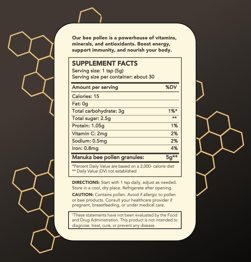 truebee Raw Bee Pollen Granules 150g nutritional information