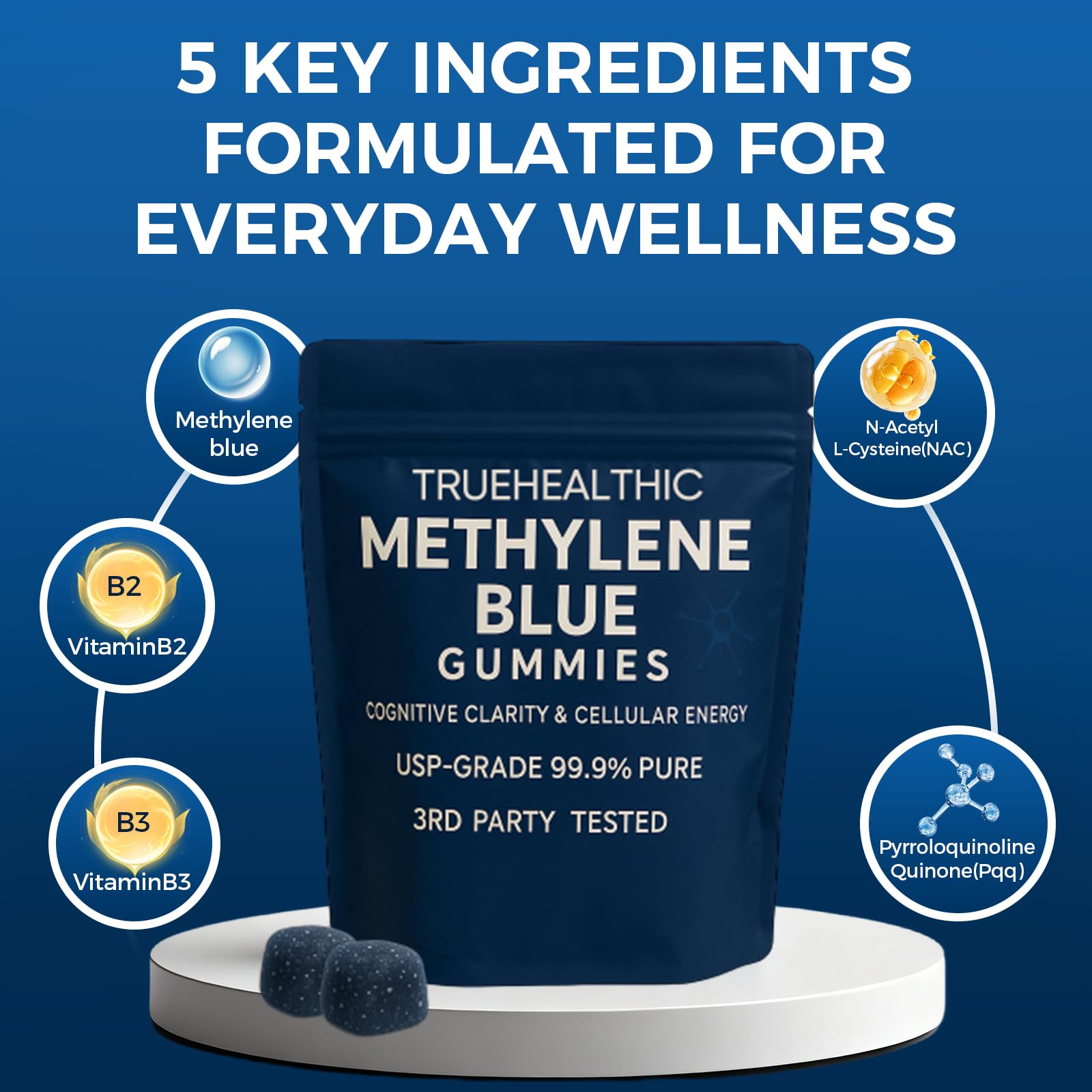 TRUEHEALTHIC Methylene Blue Gummies blue raspberry flavour close-up