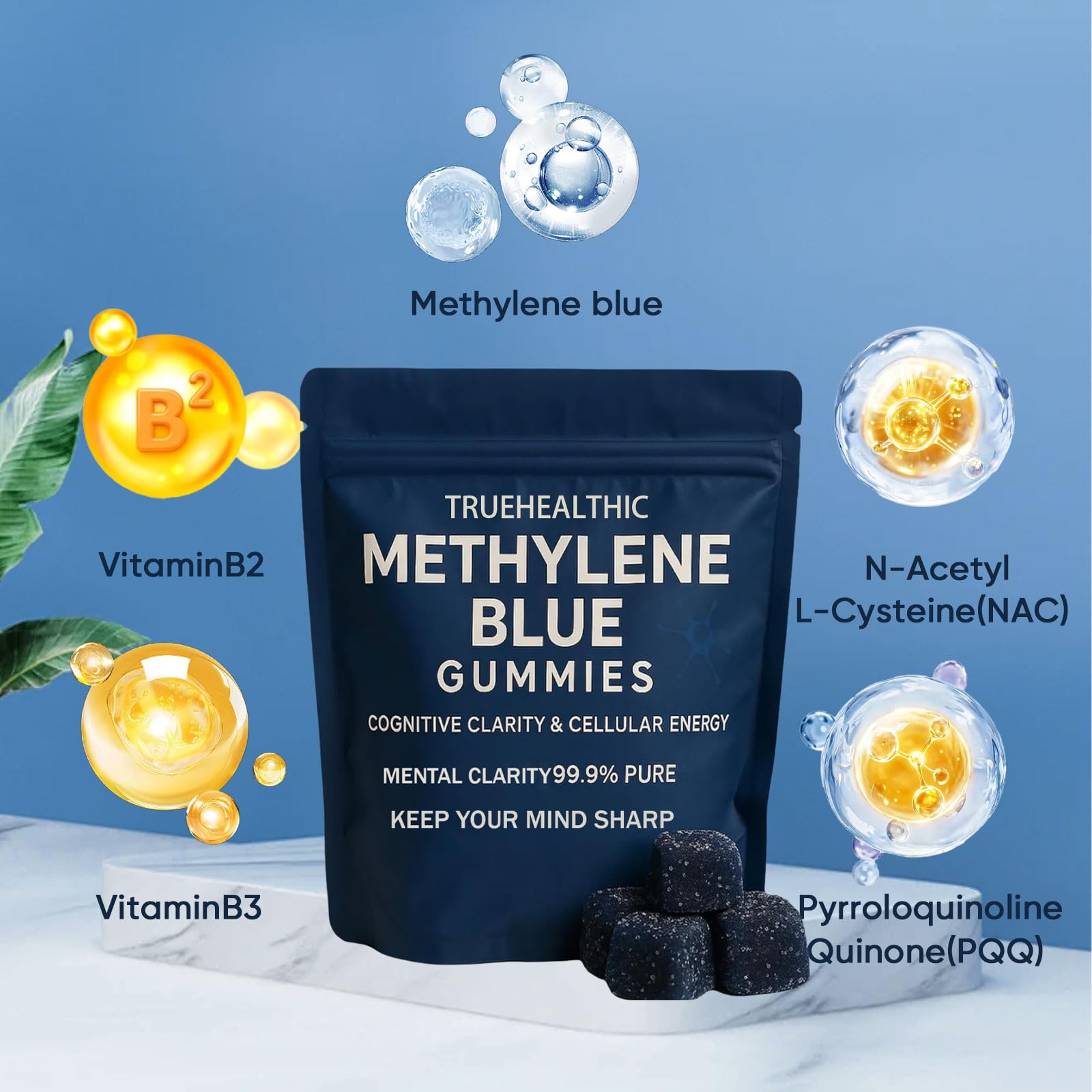 TRUEHEALTHIC Methylene Blue Gummies close-up of gummies