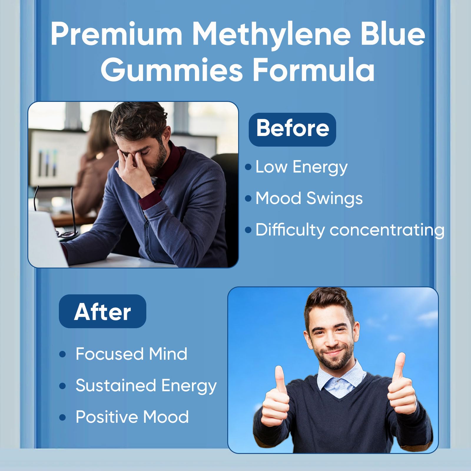 TRUEHEALTHIC Methylene Blue Gummies with a glass of water