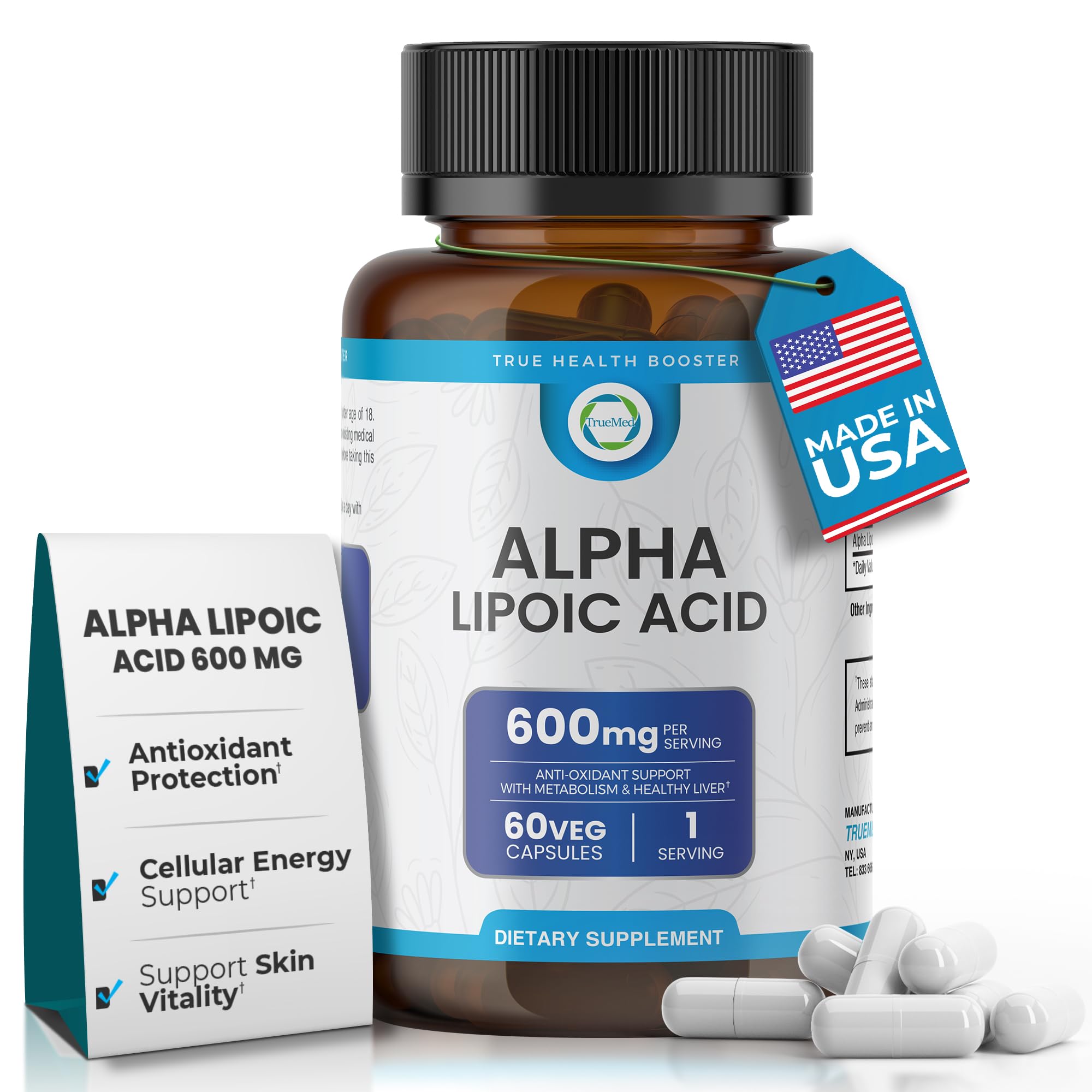 TRUEMED Alpha Lipoic Acid 600mg Capsules front view