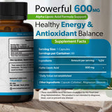TRUEMED Alpha Lipoic Acid 600mg Capsules on a wooden table