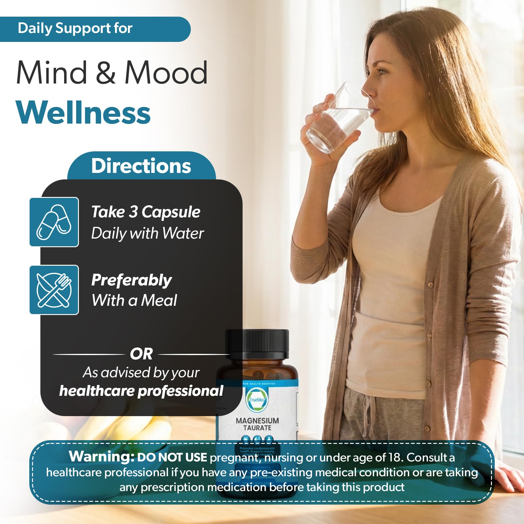 TRUEMED Magnesium Taurate 1500mg supplement packaging