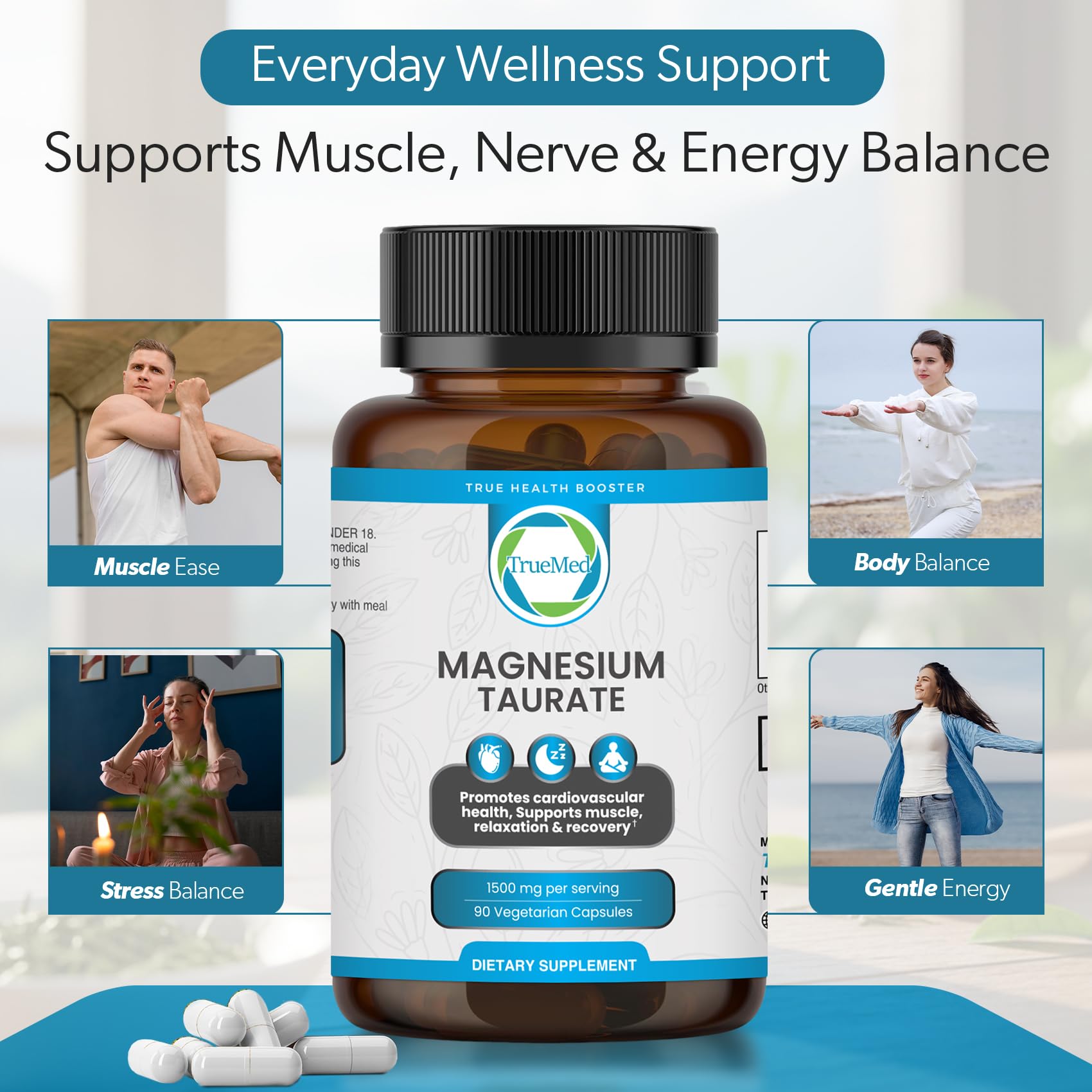 TRUEMED Magnesium Taurate 1500mg supplement serving suggestion
