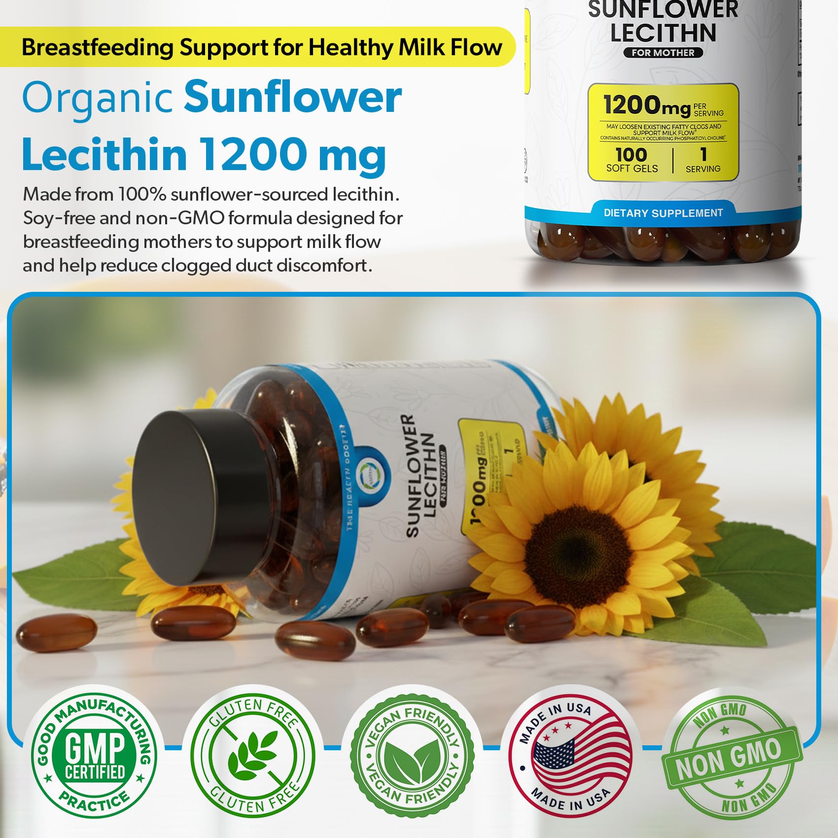 TRUEMED Sunflower Lecithin Softgels 1200mg capsules close-up