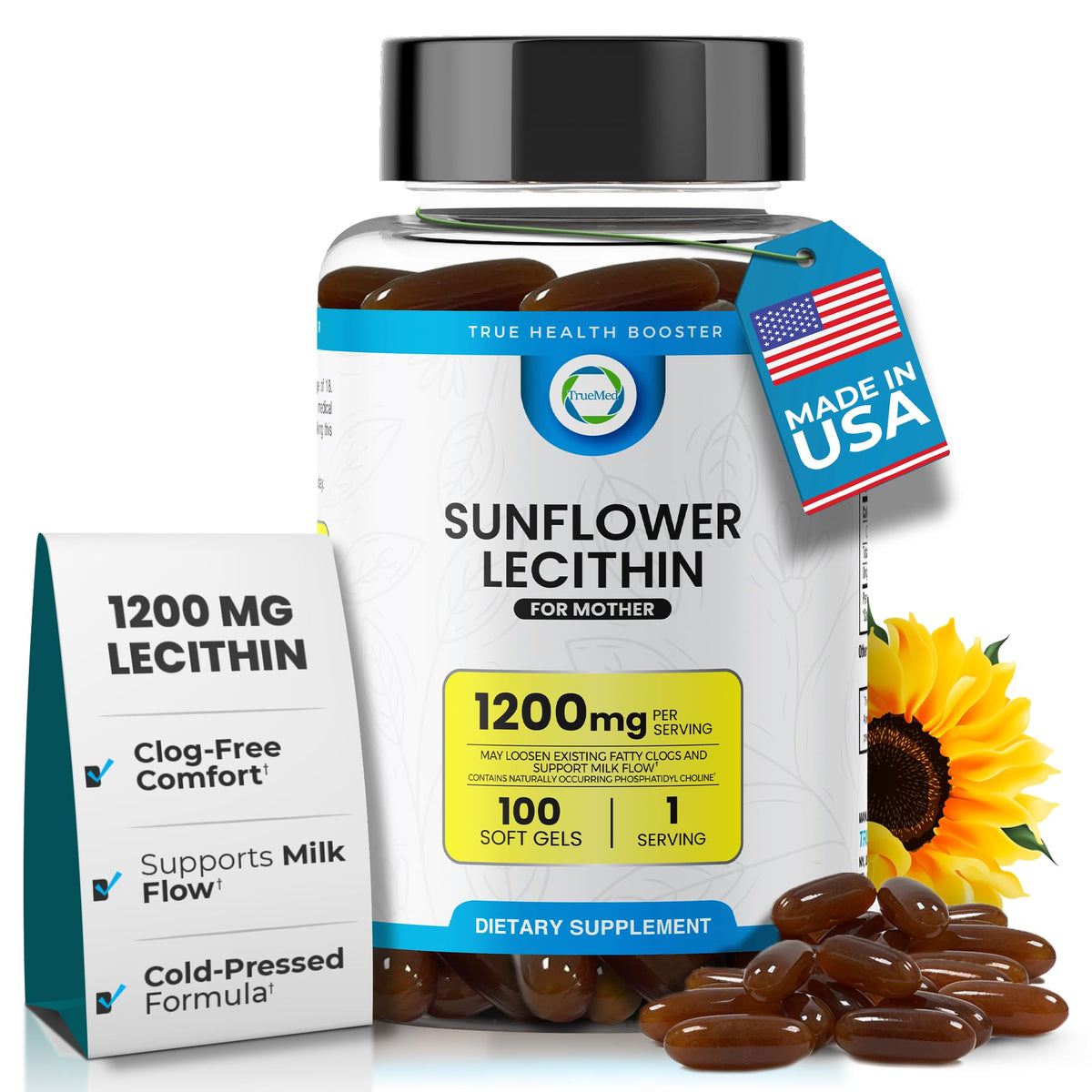 TRUEMED Sunflower Lecithin Softgels 1200mg front view