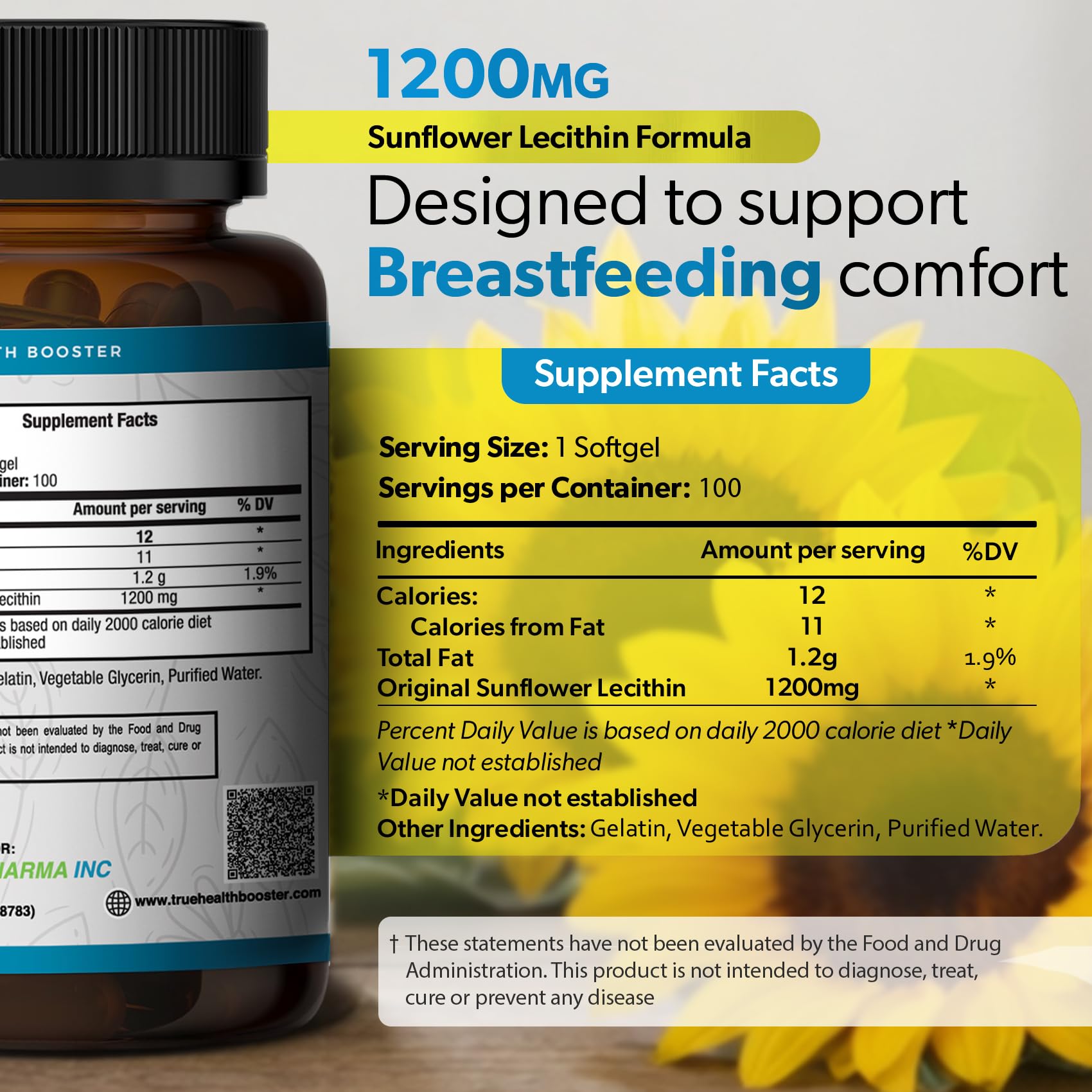 TRUEMED Sunflower Lecithin Softgels 1200mg side view