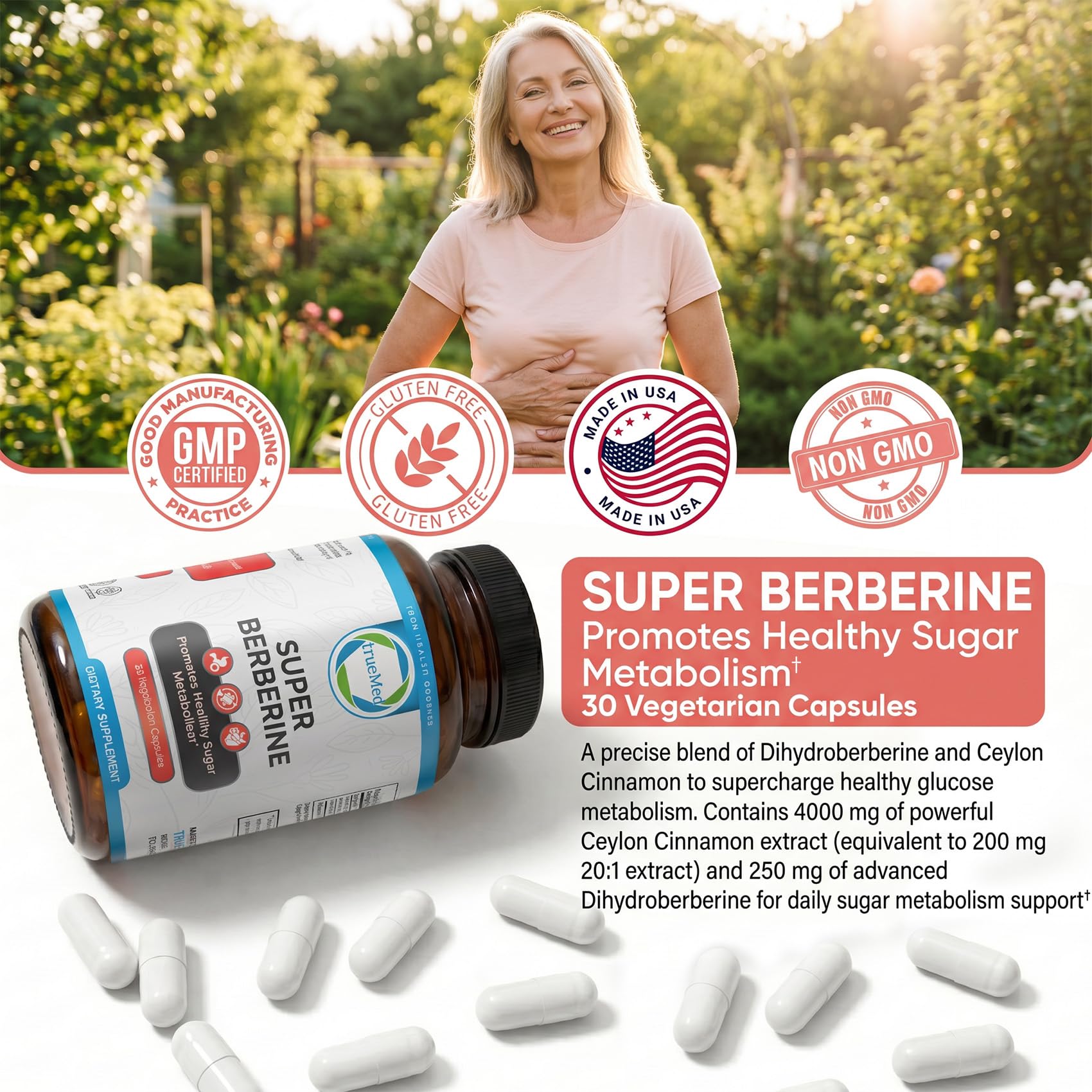 TRUEMED Super Berberine capsules in a hand