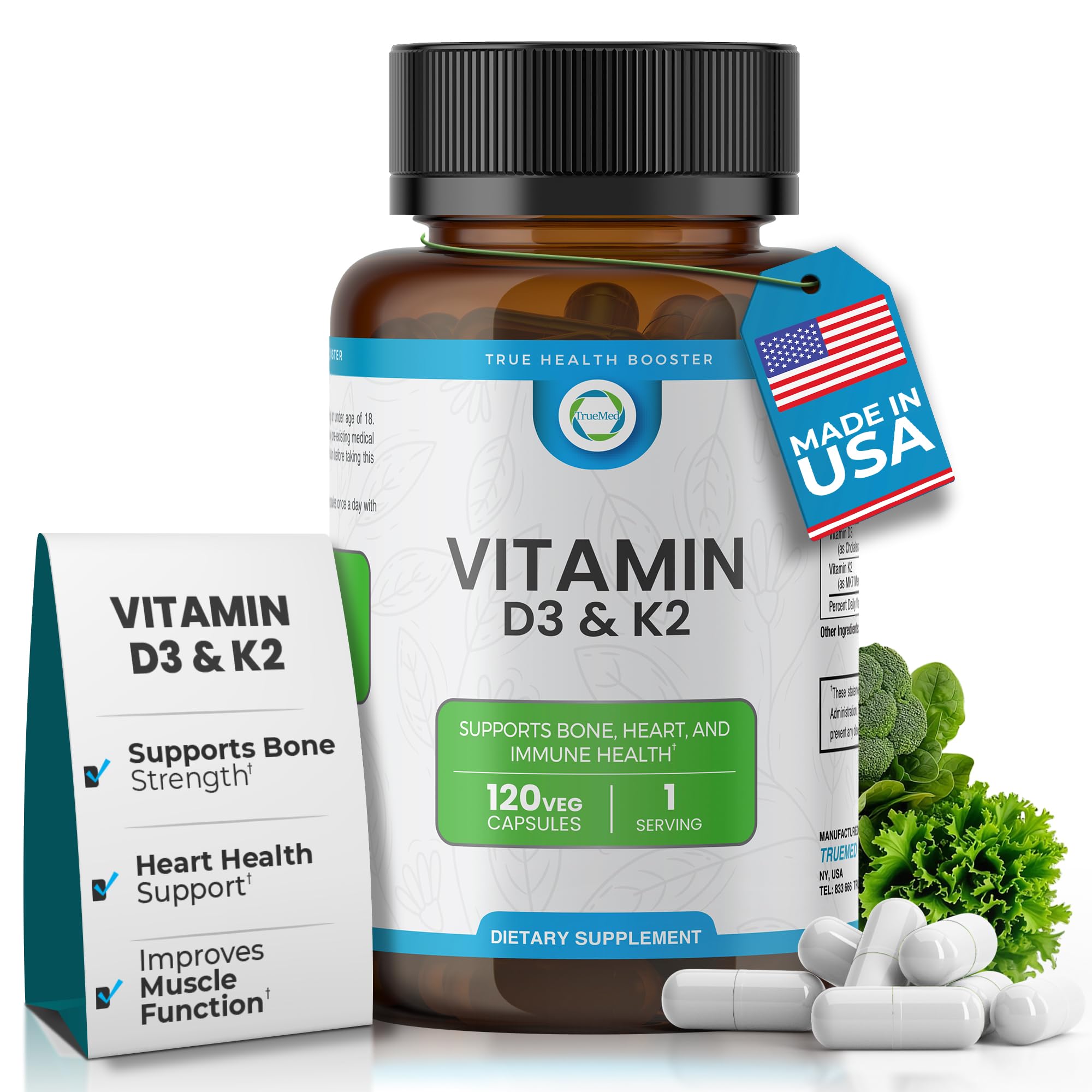 TRUEMED Vitamin D3 & K2 Capsules front view