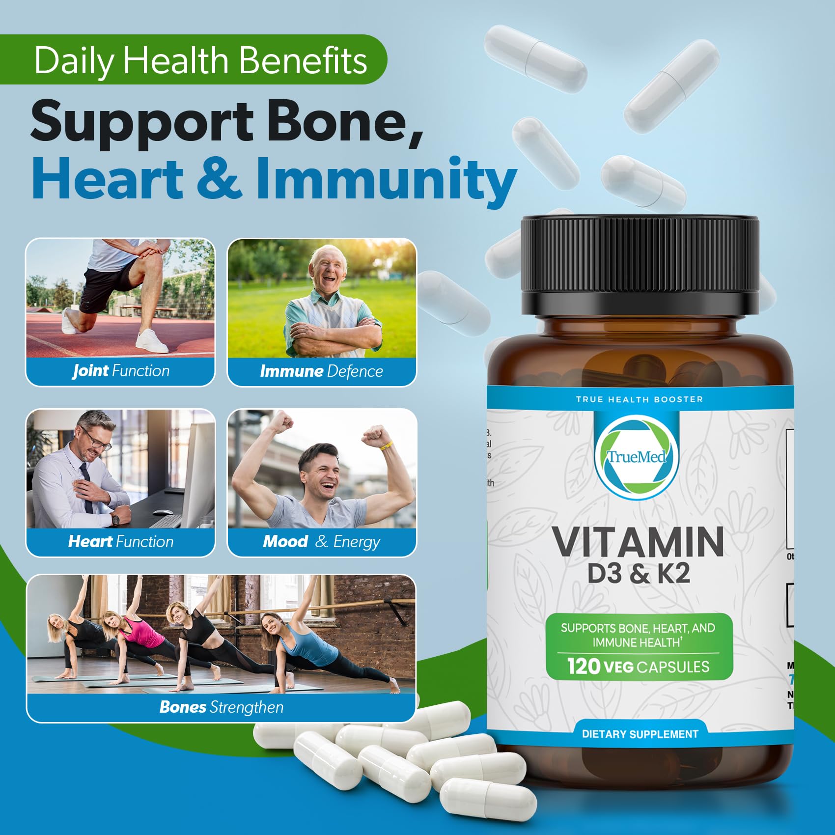 TRUEMED Vitamin D3 & K2 Capsules in hand