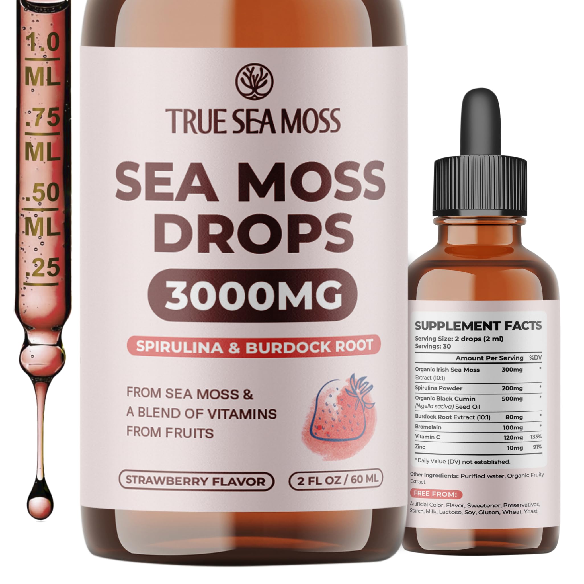 TrueSeaMoss Liquid Drops front view with dropper