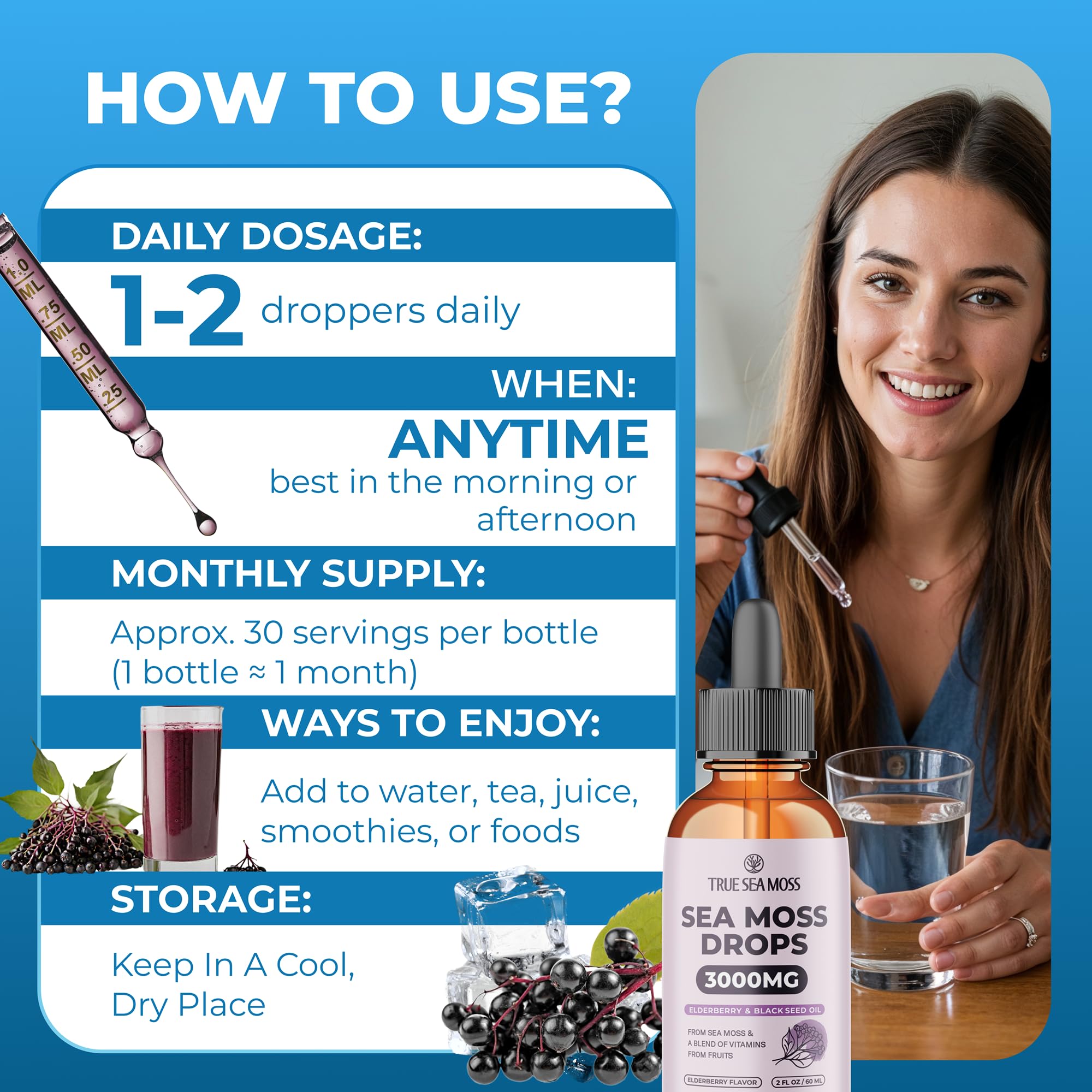TrueSeaMoss Liquid Extract Elderberry Drops dropper close-up