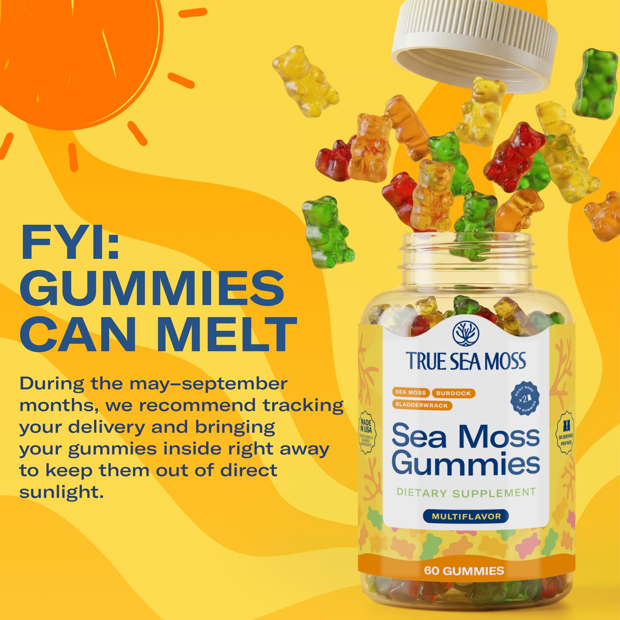 TrueSeaMoss Multivitamin Gummies displayed with other supplements