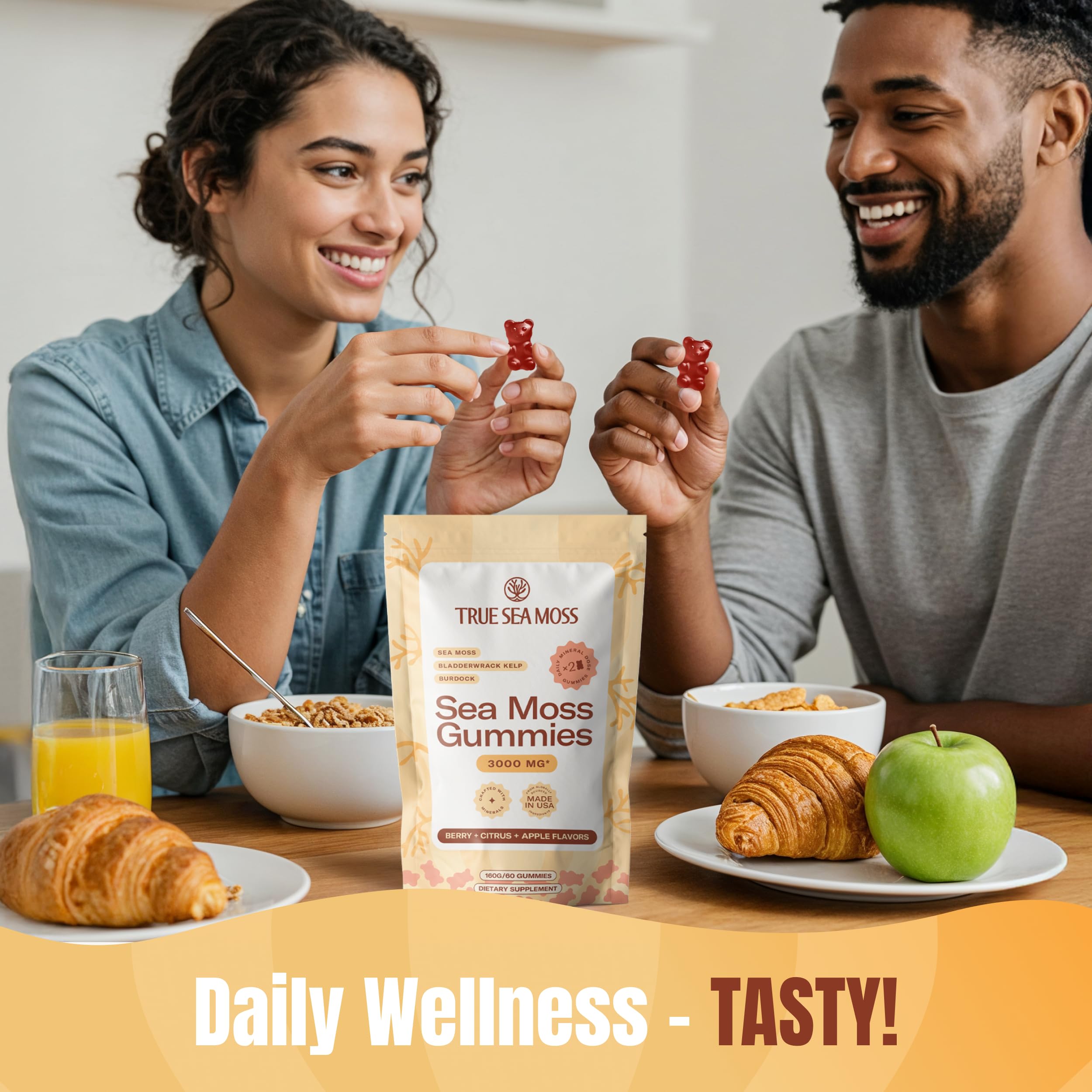 TrueSeaMoss Sea Moss Gummies in a bowl with fresh fruit