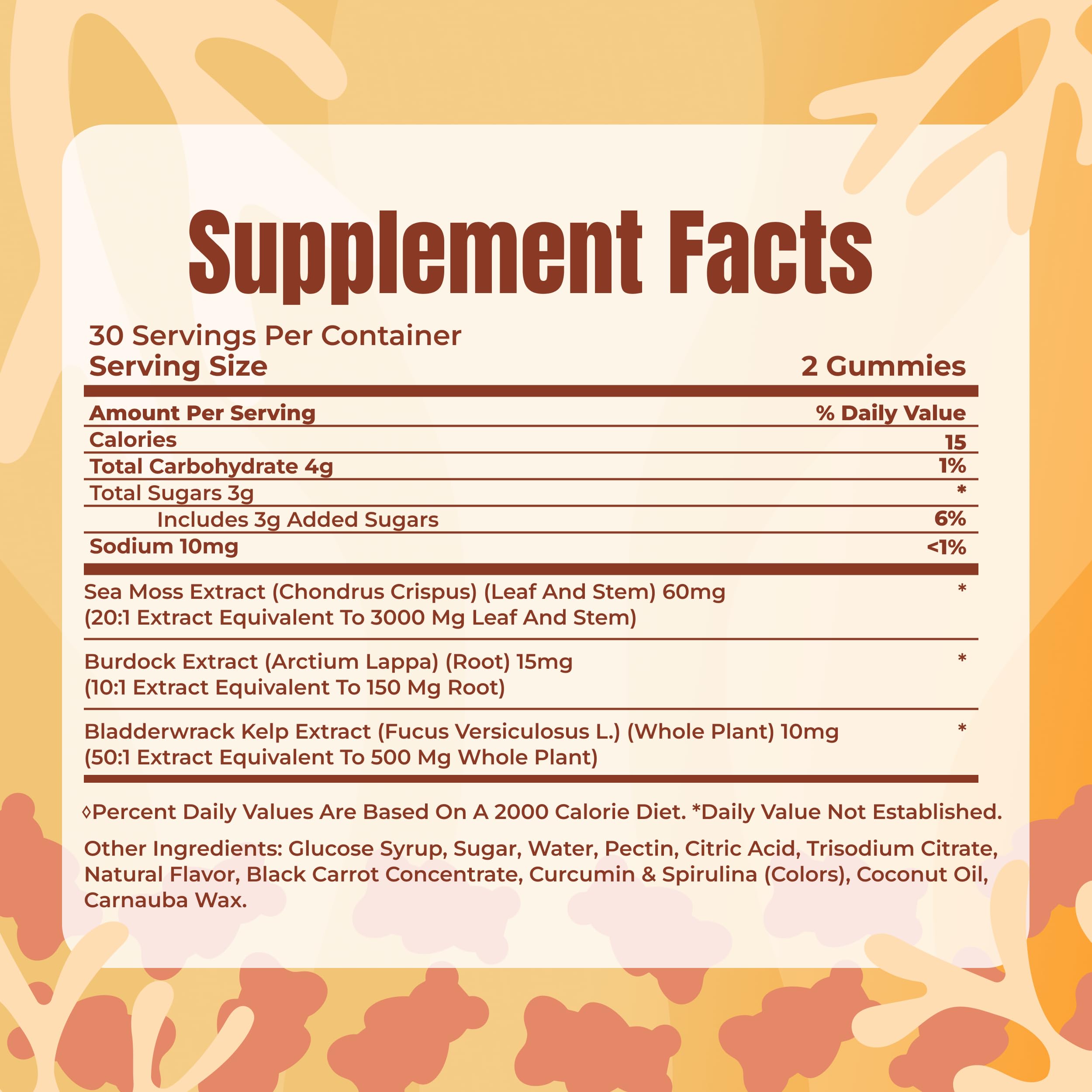 TrueSeaMoss Sea Moss Gummies side view with nutritional information