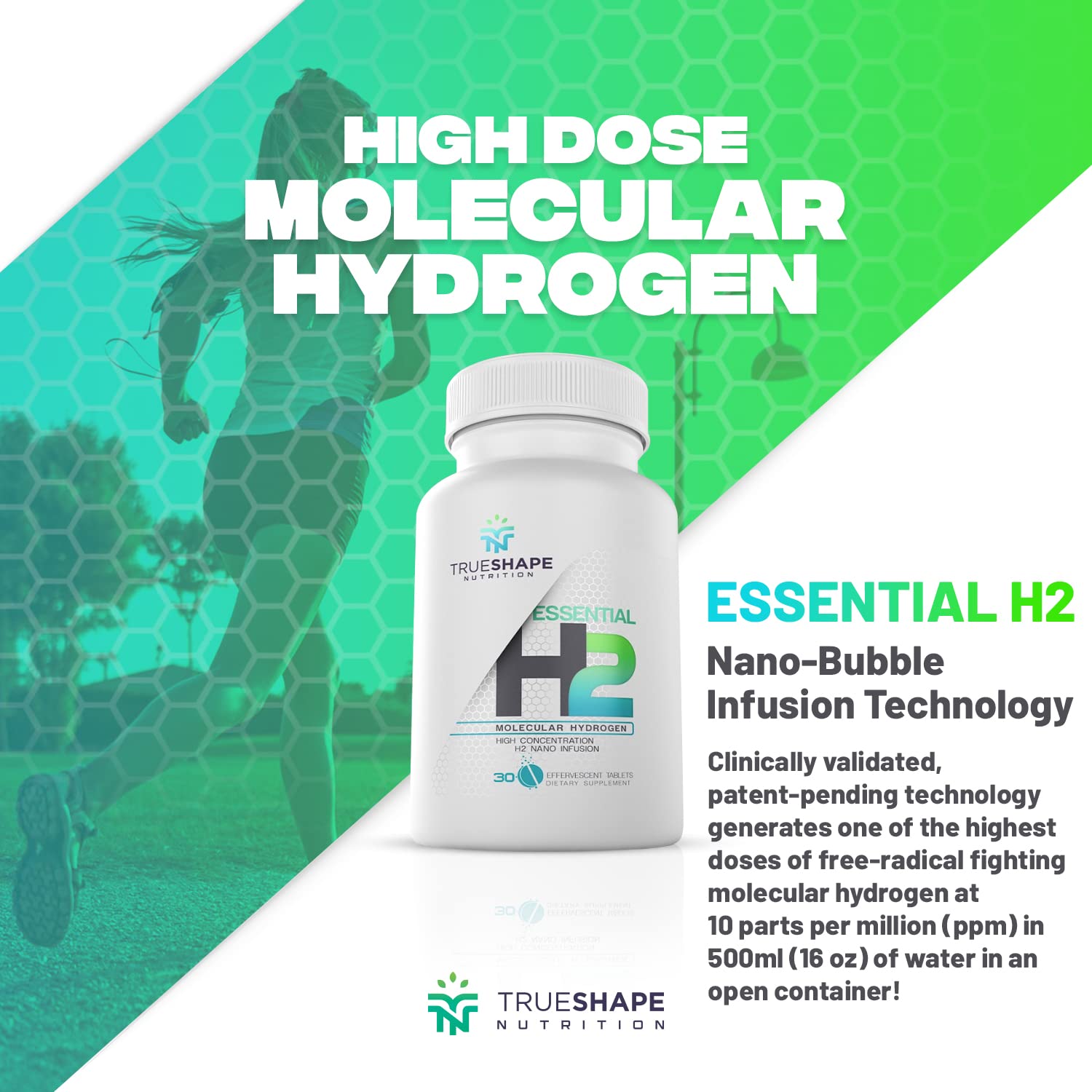 TrueShape Nutrition Essential H2 tablets with measuring cup