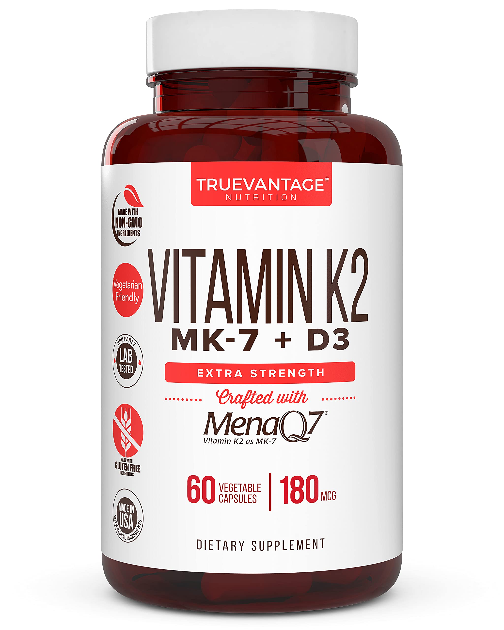 Truevantage Nutrition K2 + D3 Capsules front view with packaging