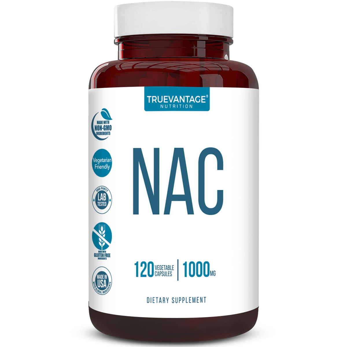 Truevantage Nutrition NAC N-Acetyl-L-Cysteine 1000mg capsules front view