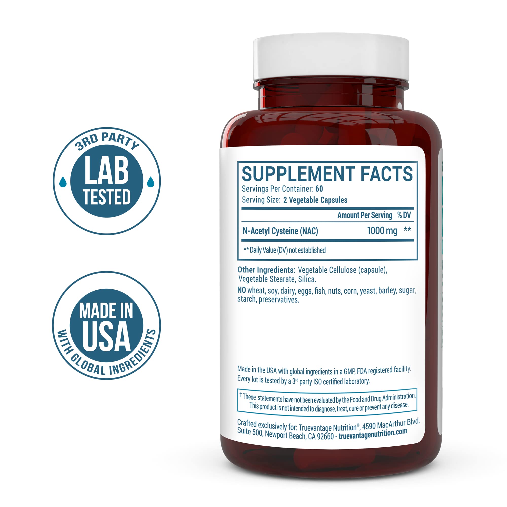 Truevantage Nutrition NAC N-Acetyl-L-Cysteine 1000mg capsules packaging