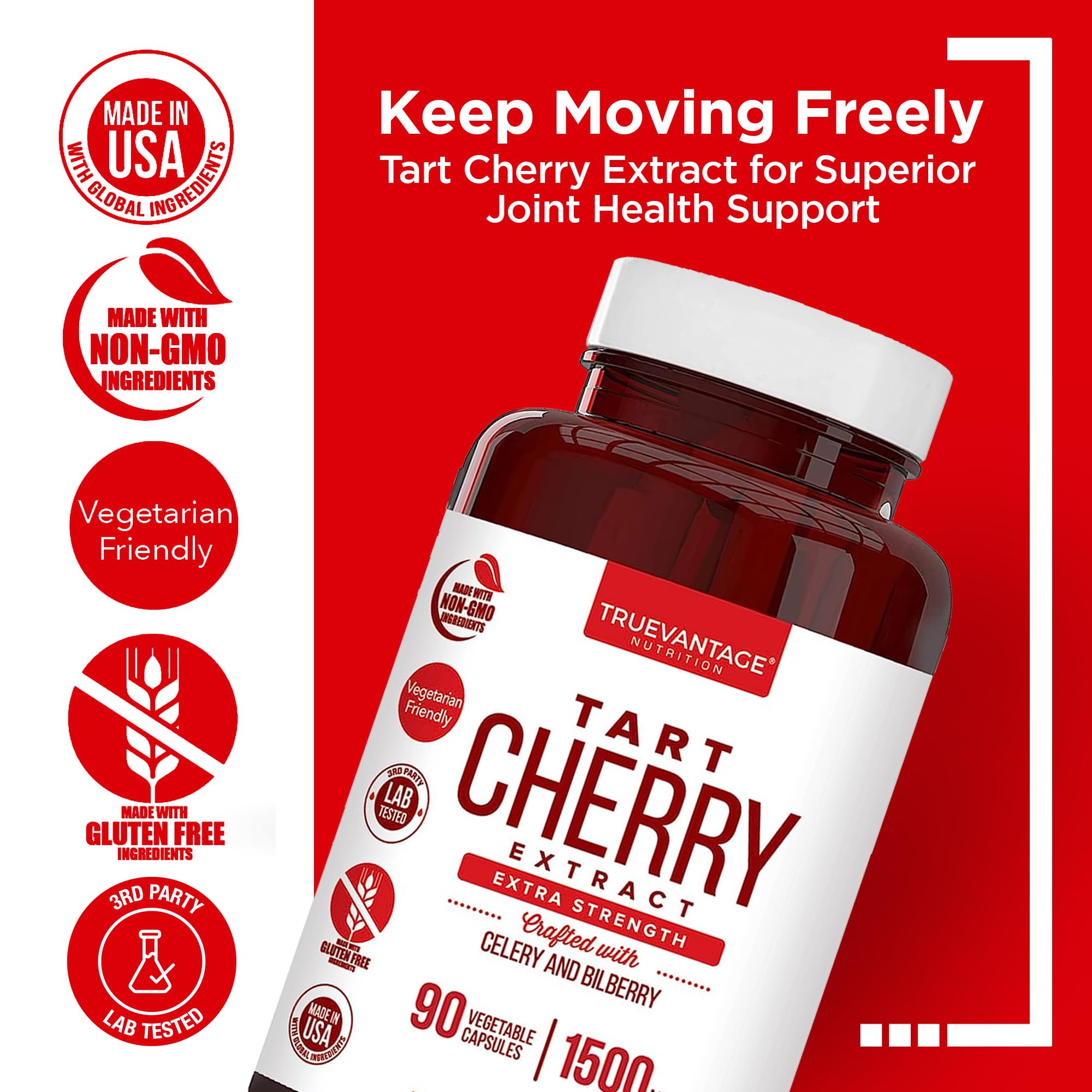 Truevantage Nutrition Tart Cherry Capsules side view showing capsule details