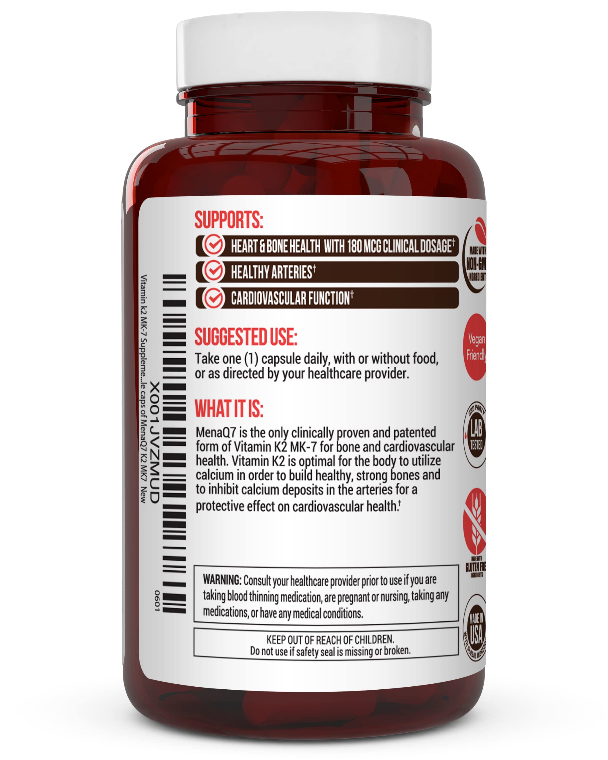 Truevantage Nutrition Vitamin K2 MK-7 supplement capsules on a table
