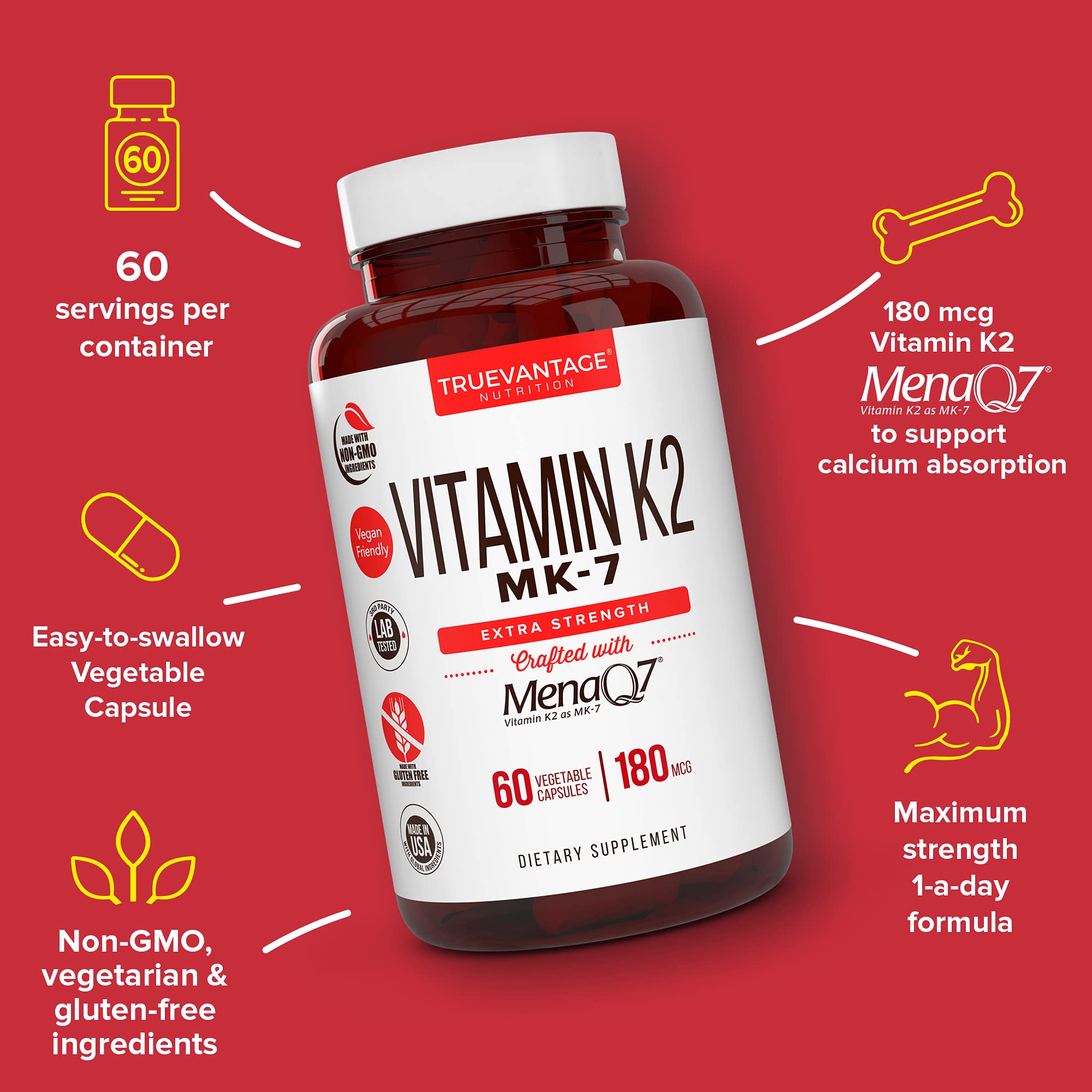 Truevantage Nutrition Vitamin K2 MK-7 supplement side view