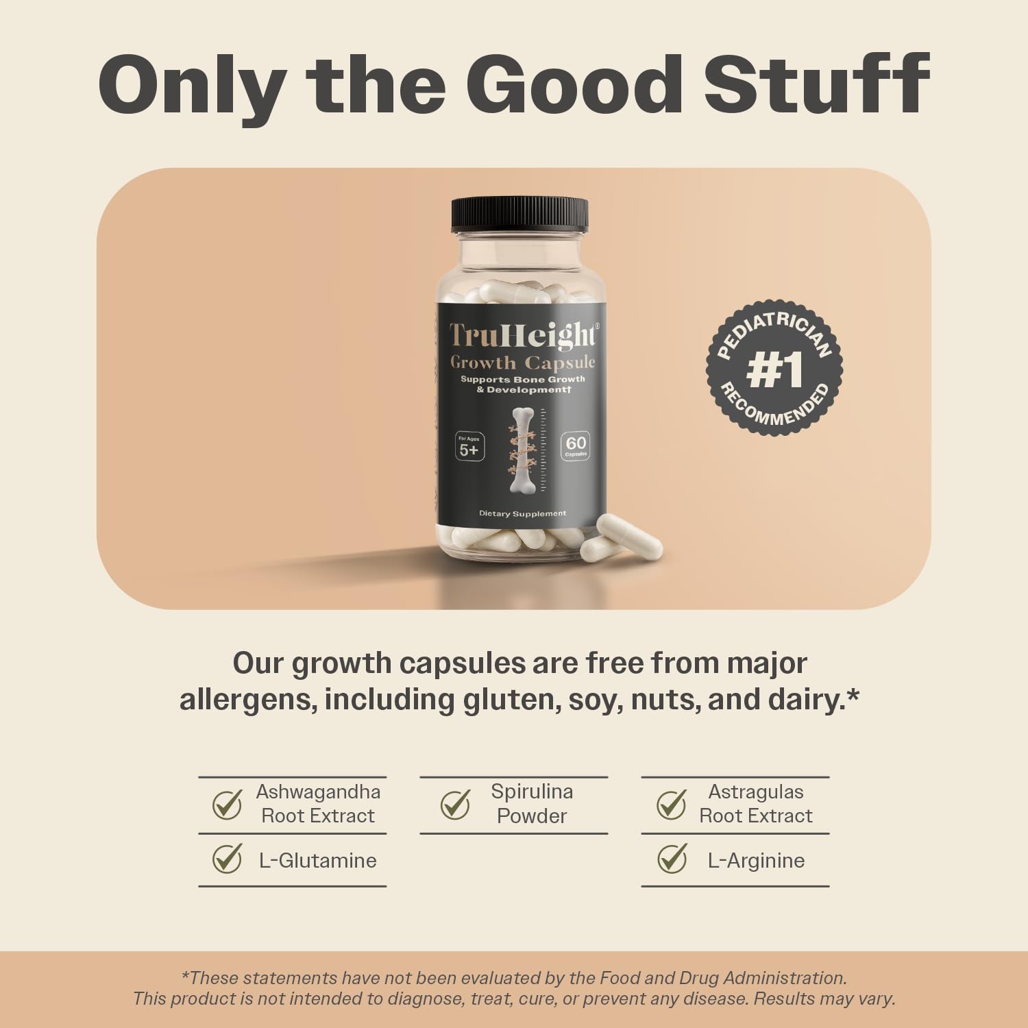 TruHeight Growth Capsules packaging on a wooden table