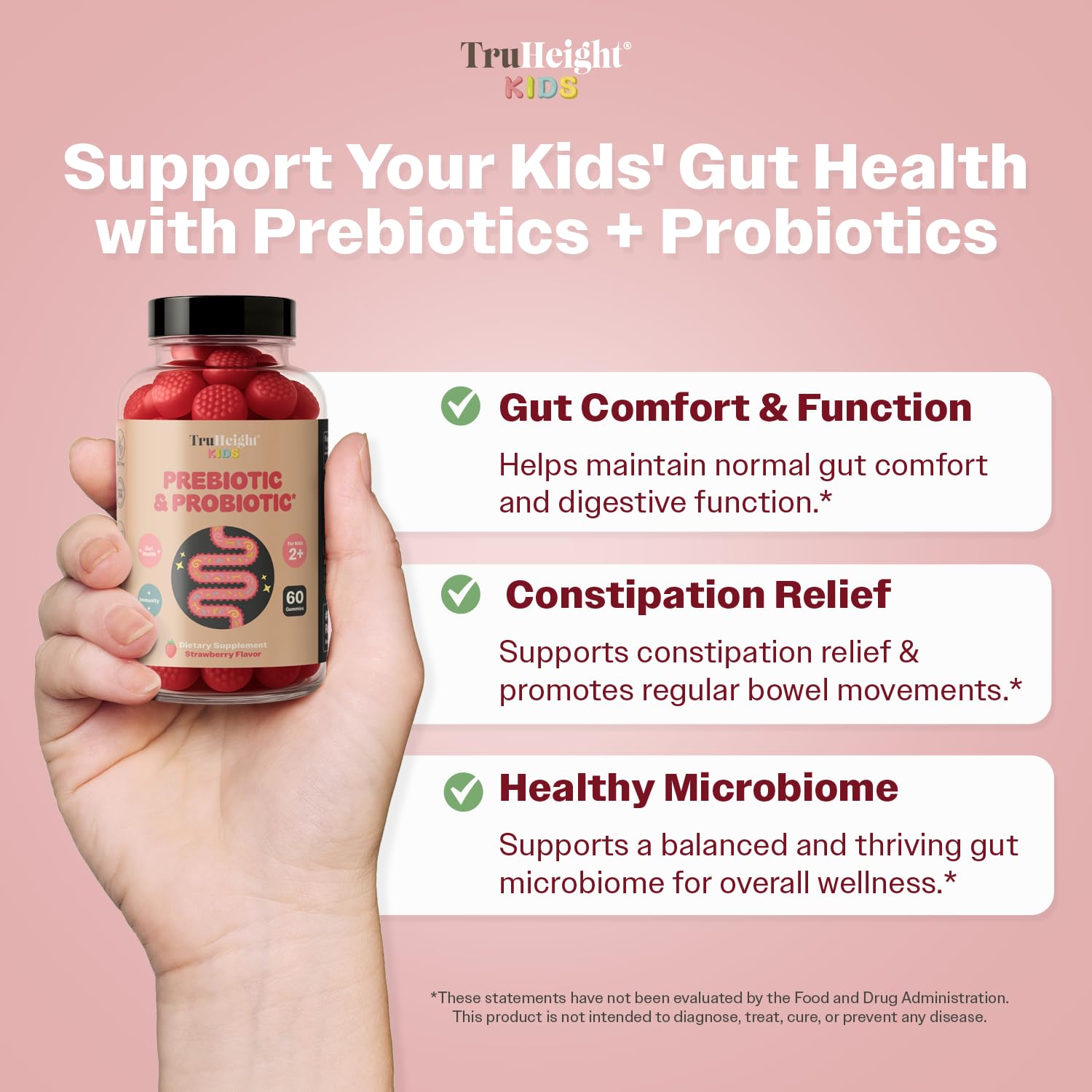 TruHeight Prebiotic Gummies strawberry flavour close-up