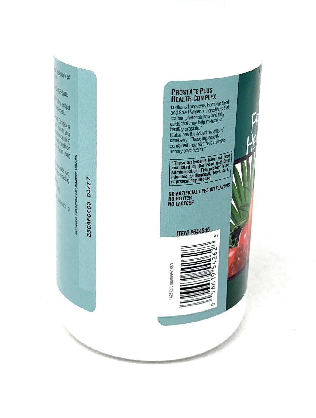 TruNature Prostate Plus Health Saw Palmetto supplement back view