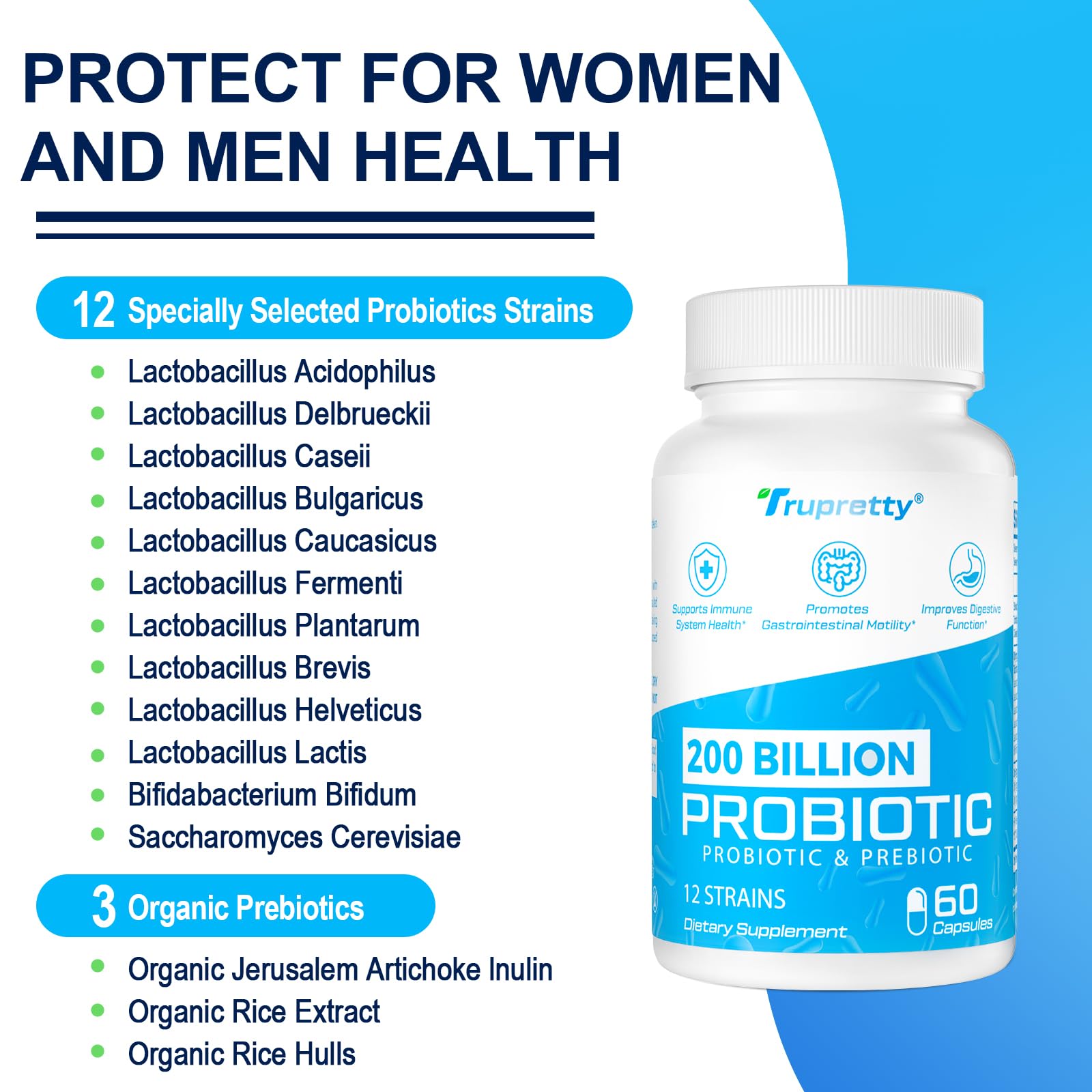 Trupretty Probiotics 200 Billion CFU bottle side view
