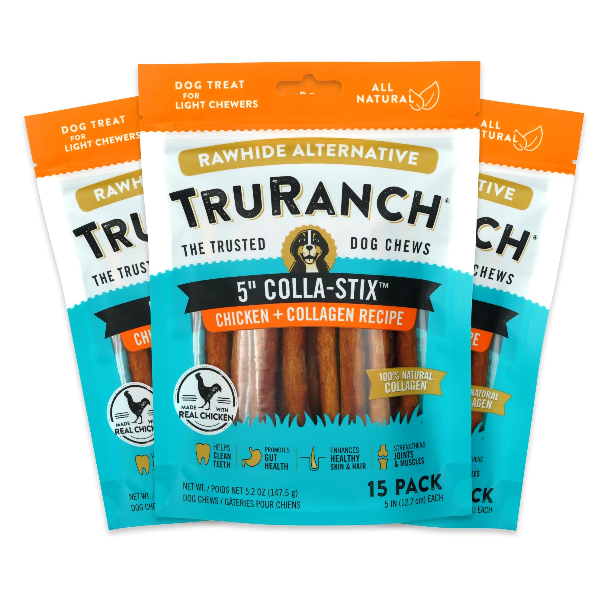 TRURANCH All-Natural Rawhide Alternative Collagen Sticks front view