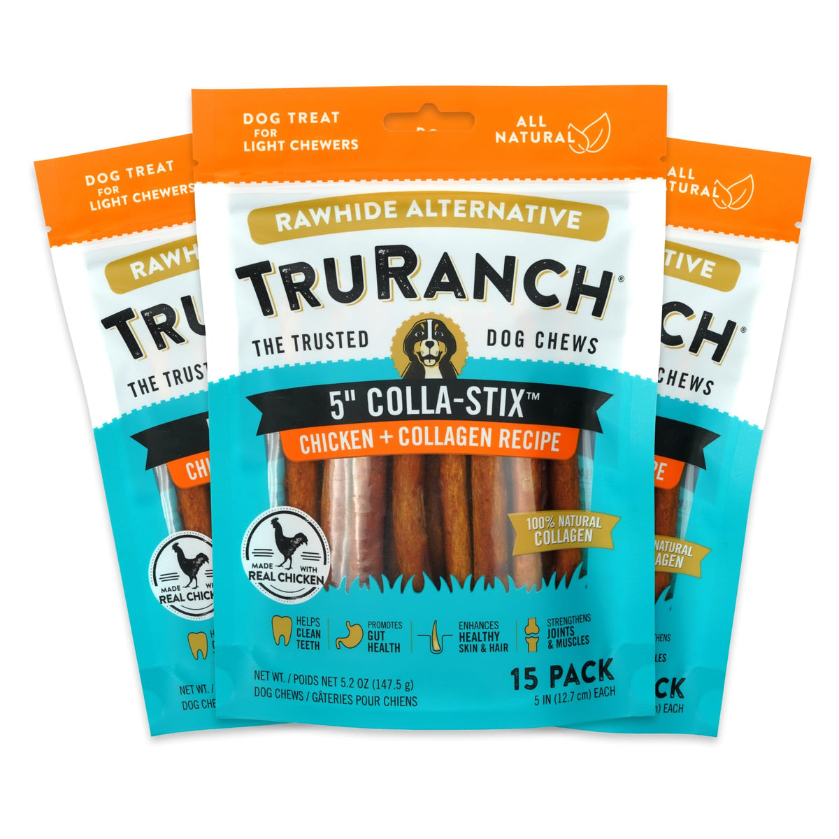 TRURANCH All-Natural Rawhide Alternative Collagen Sticks front view