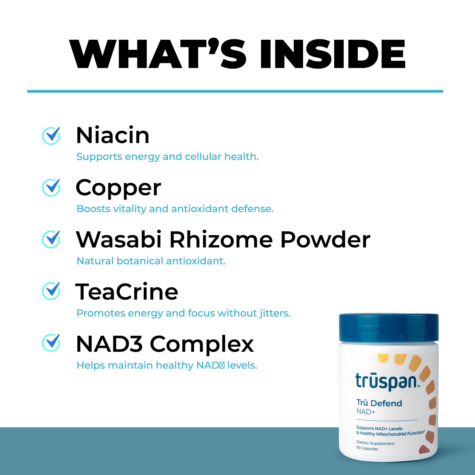TRŪSPAN NAD+ Support Supplement bottle side view