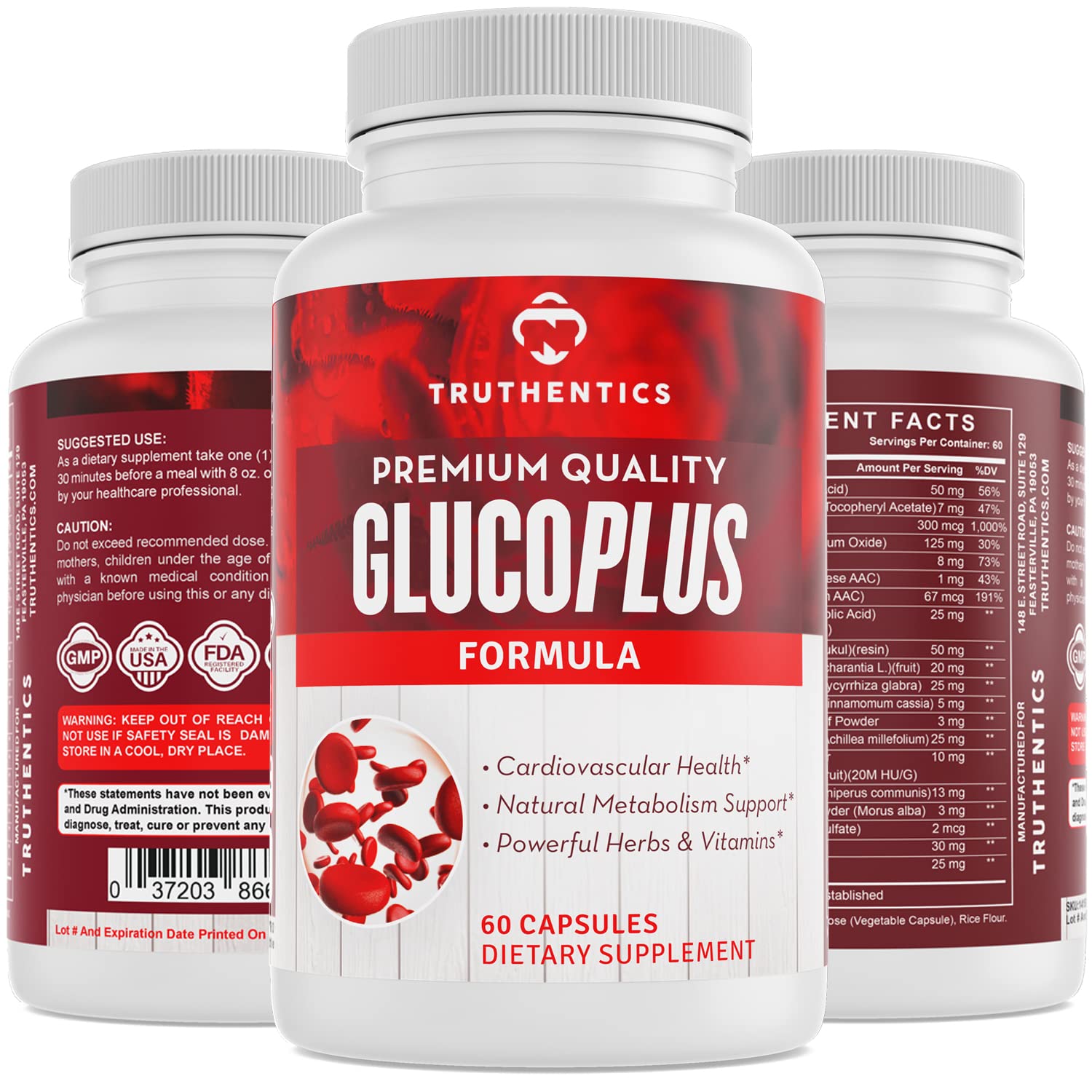 TRUTHENTICS GlucoPlus 60 capsules front view