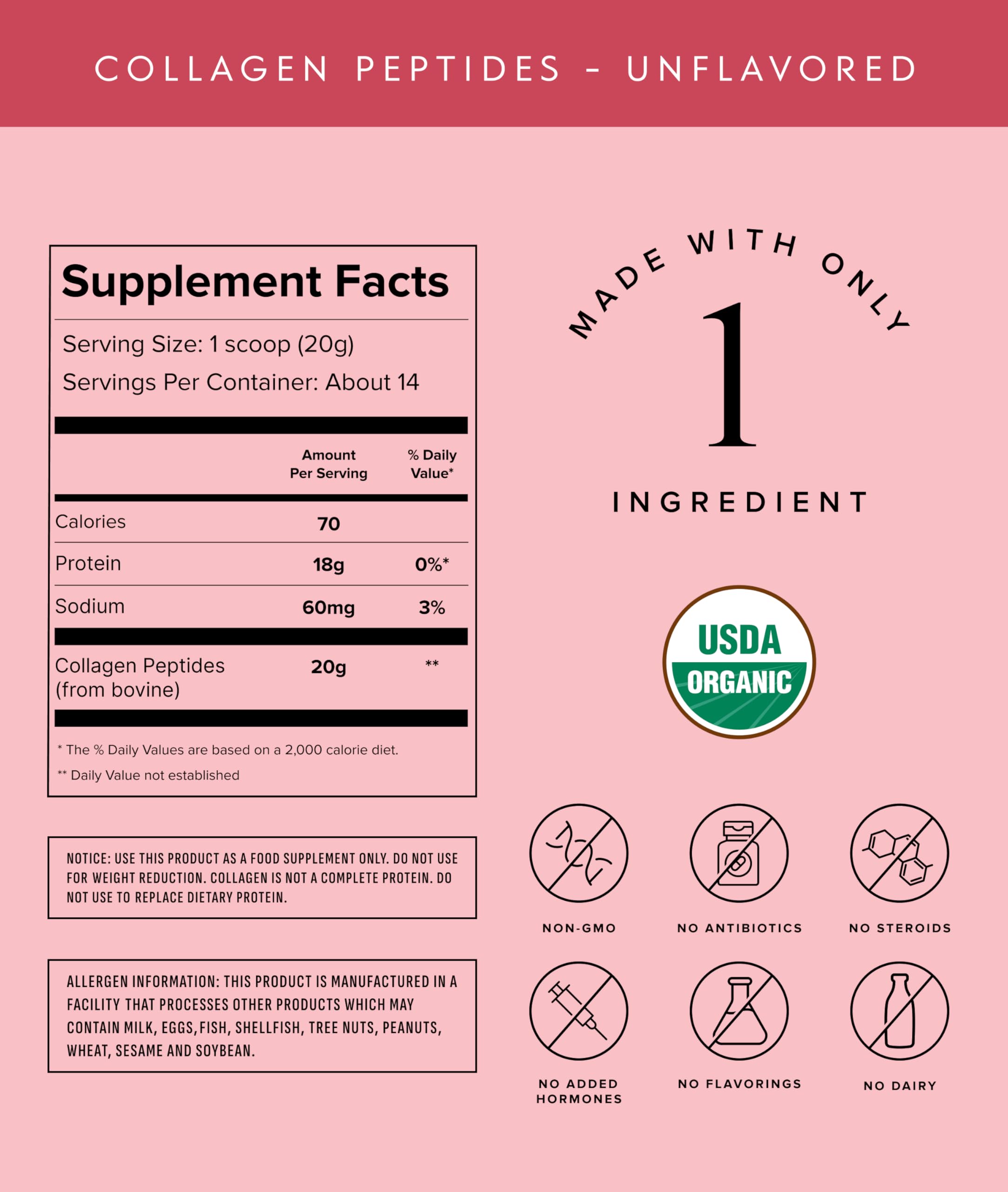Truvani Collagen Peptides 280g back view with ingredient list