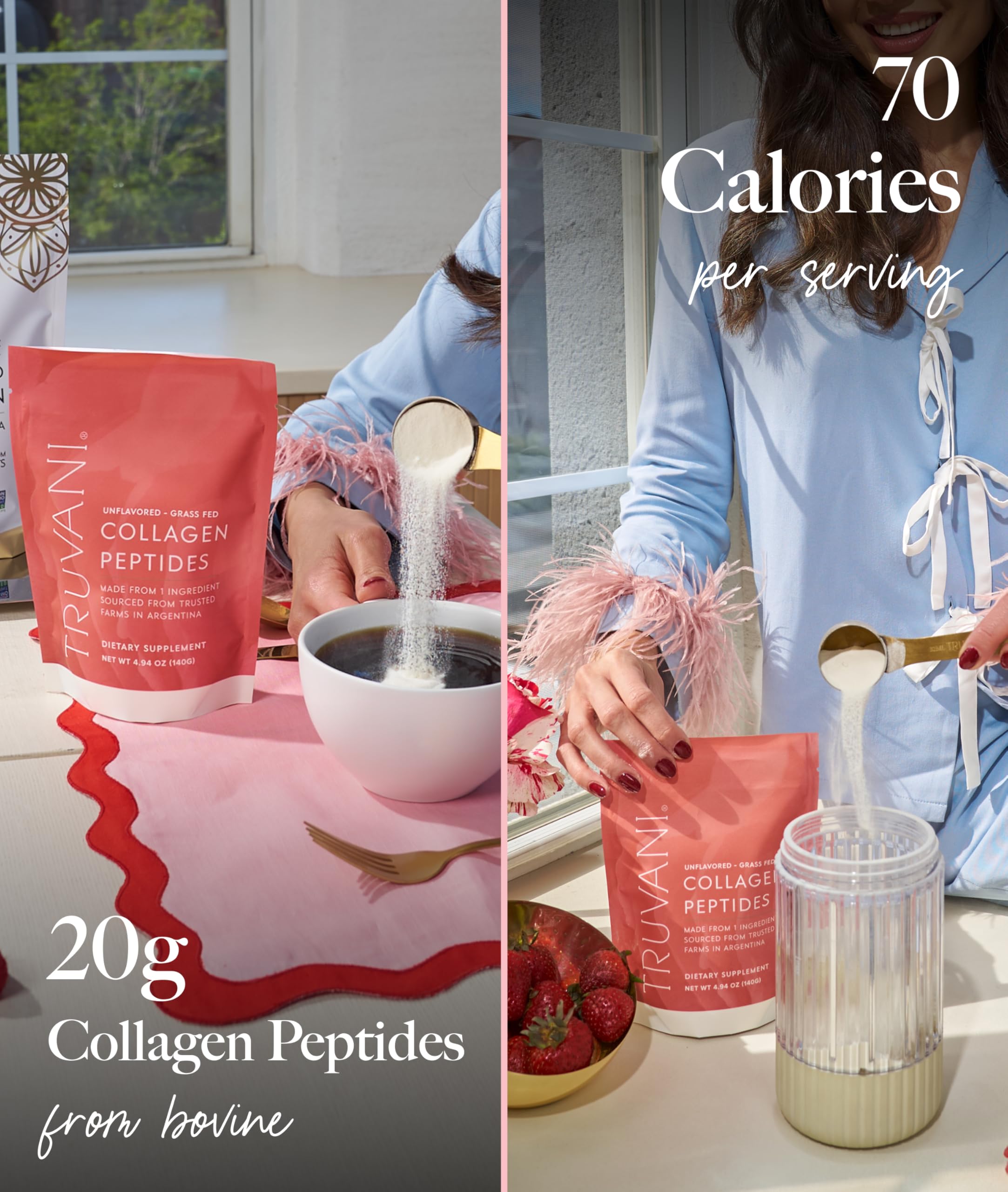 Truvani Collagen Peptides Powder back view with nutritional info