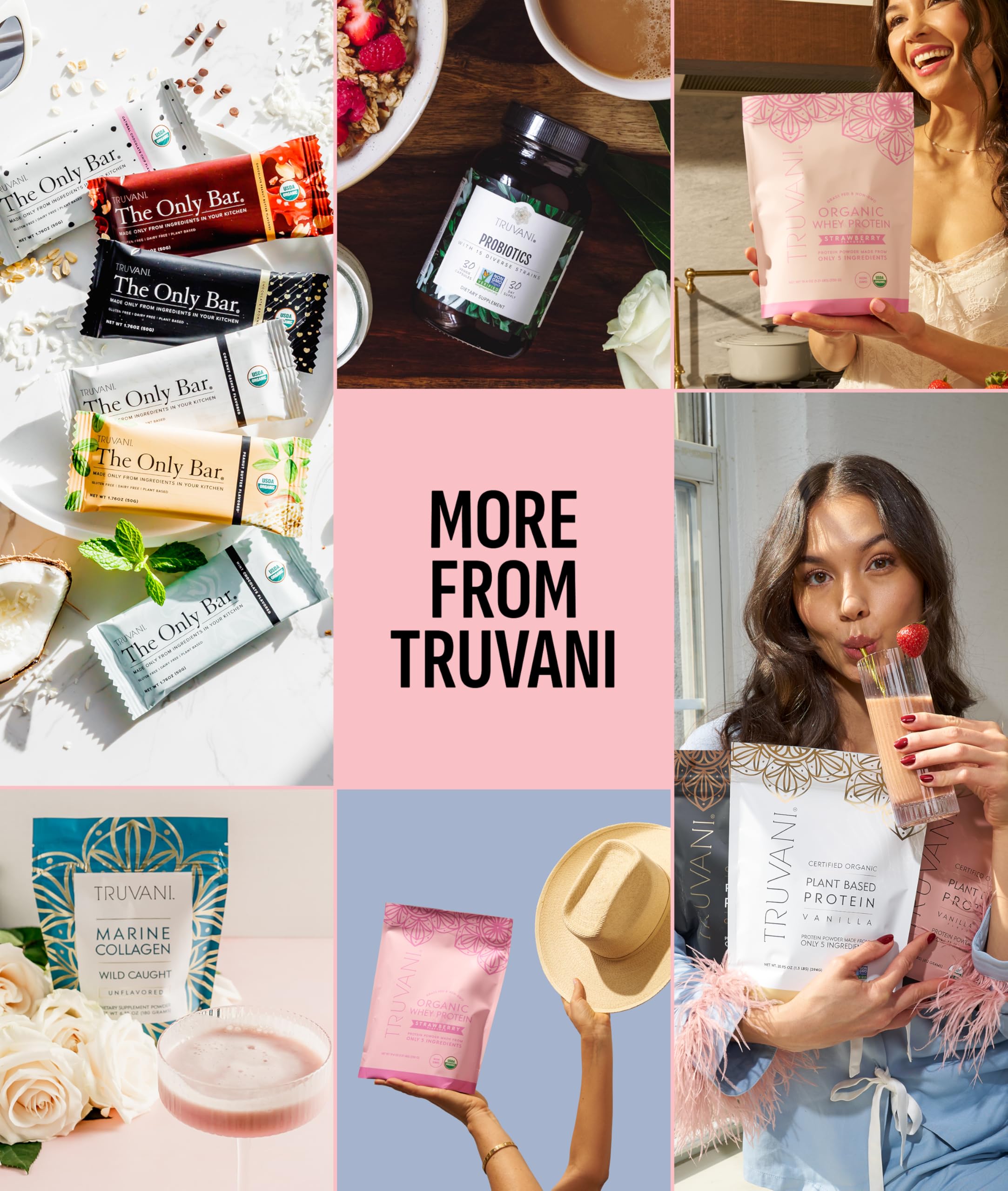 Truvani Collagen Peptides Powder with a measuring scoop