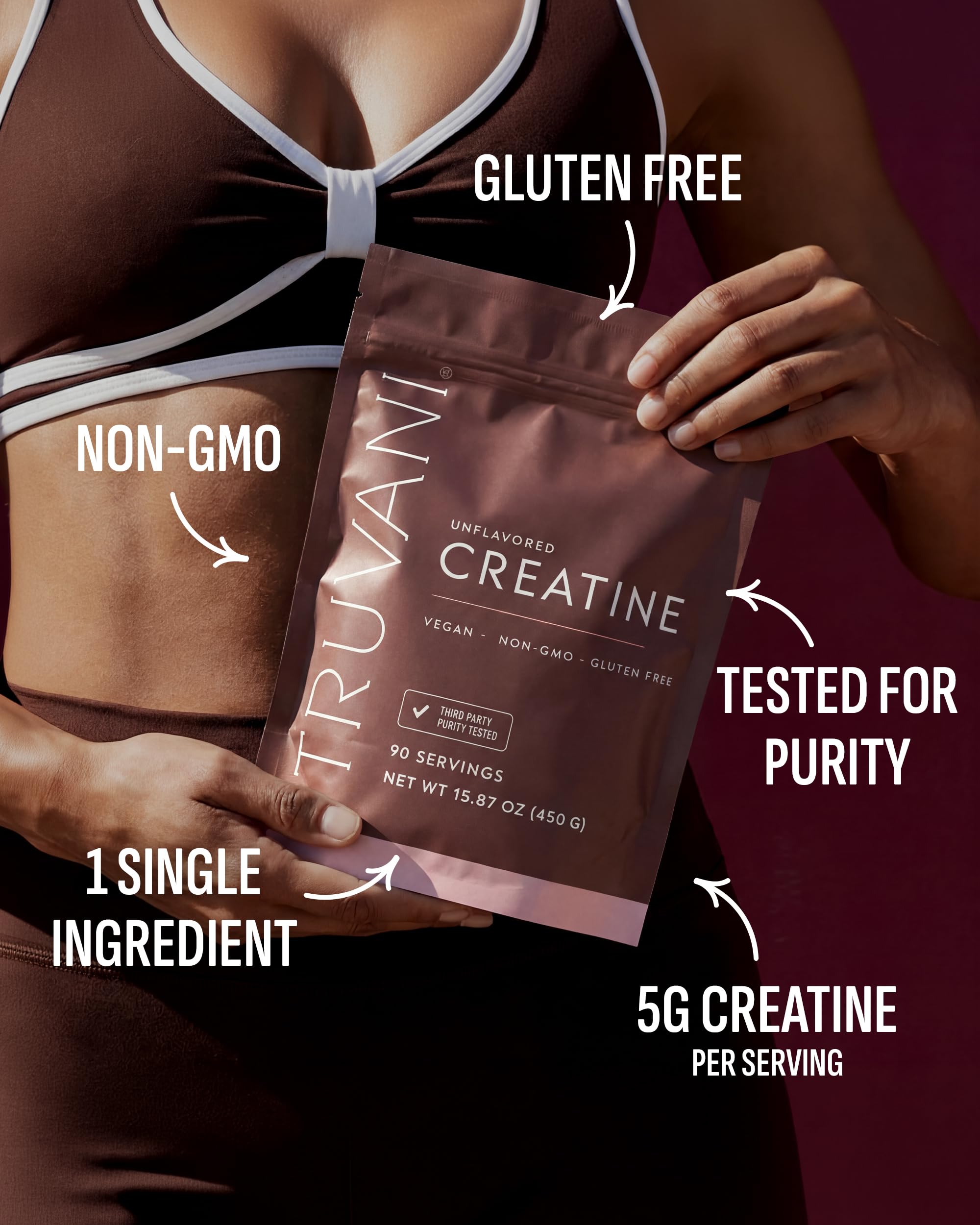 Truvani Creatine Monohydrate 454g back view with nutritional information