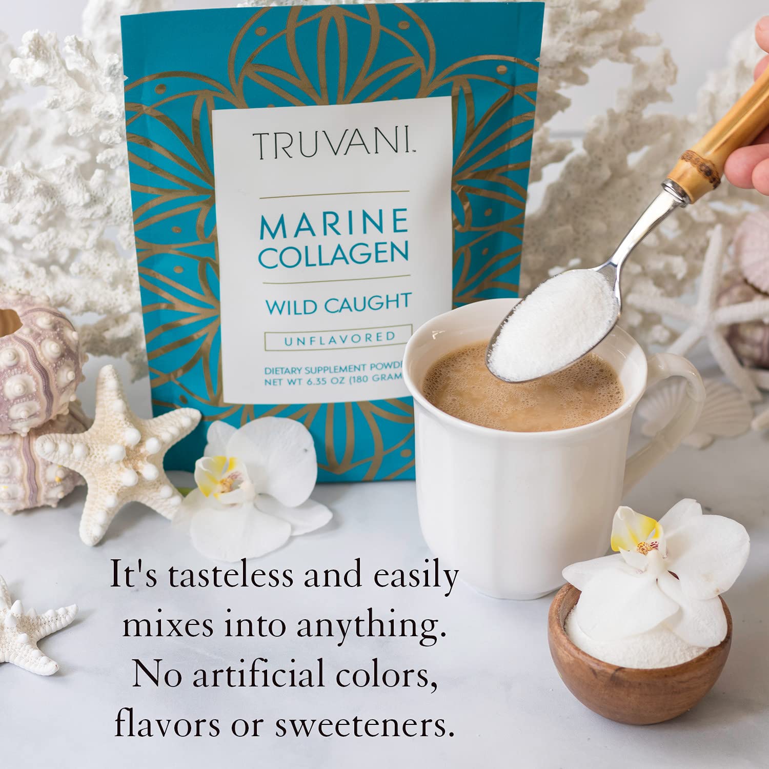 Truvani Marine Collagen Peptides mixed in a smoothie