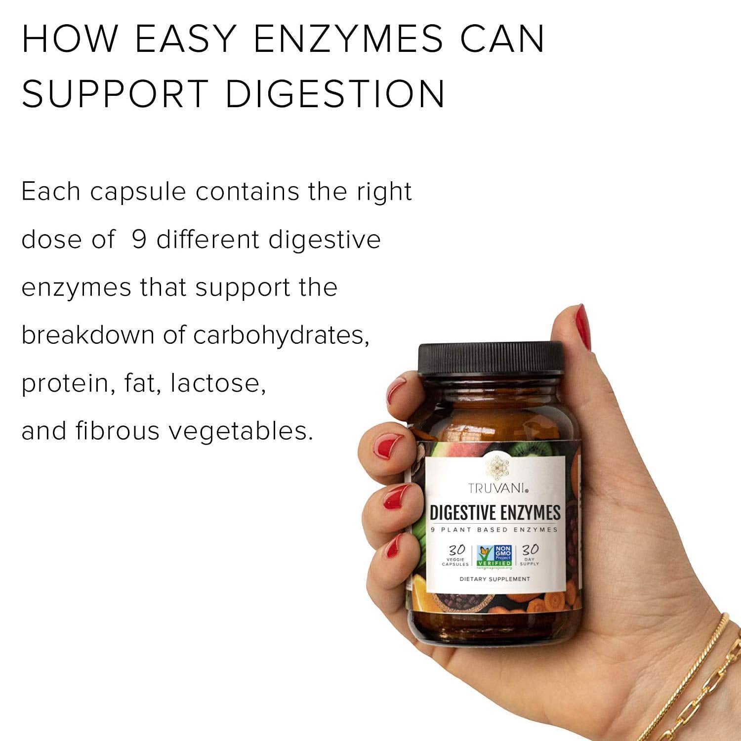 Truvani Multi-Enzymes Supplement back view with nutritional information