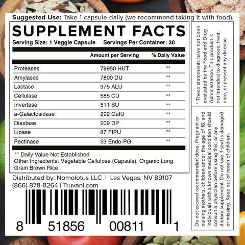Truvani Multi-Enzymes Supplement packaging close-up