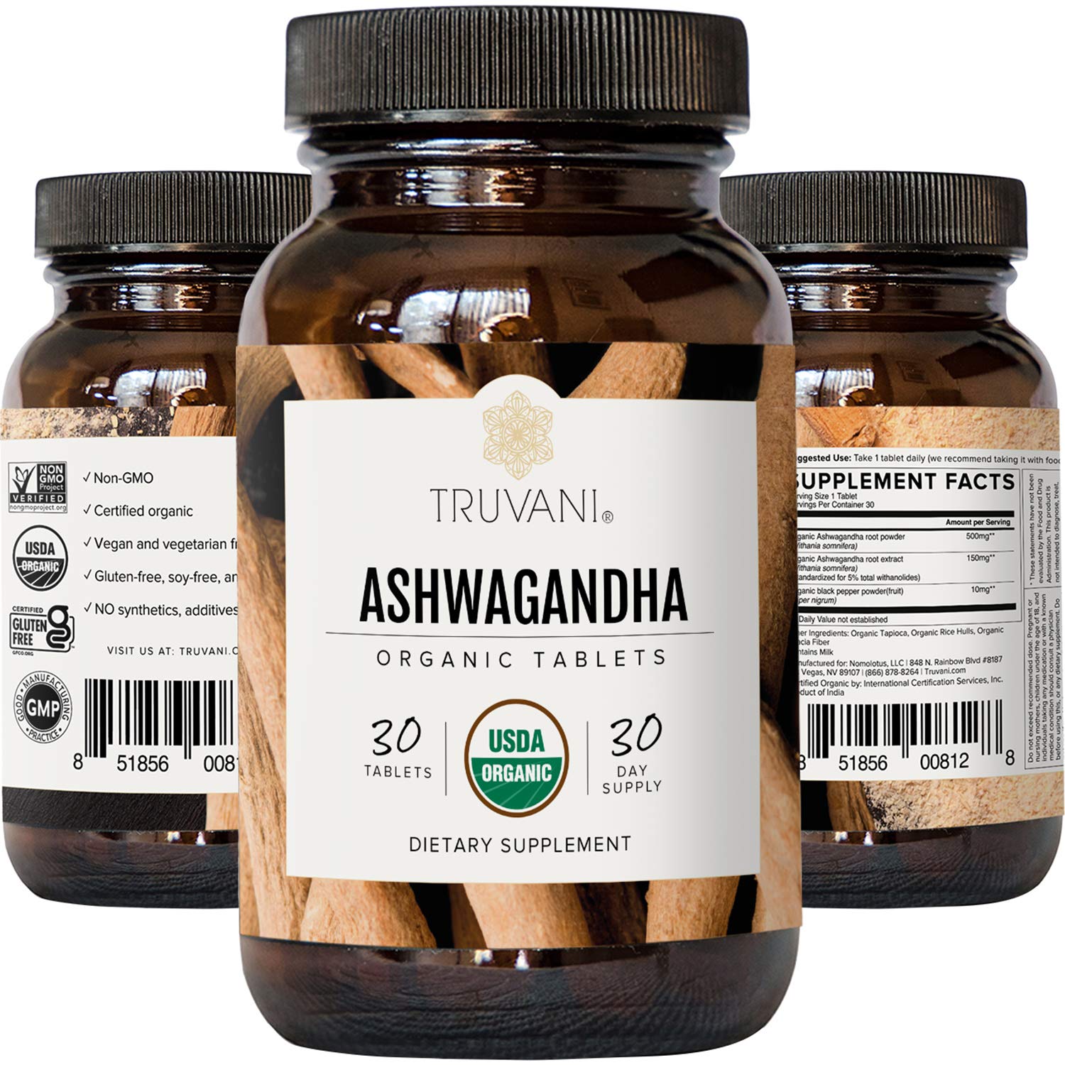 Truvani Organic Ashwagandha Supplement ingredients list